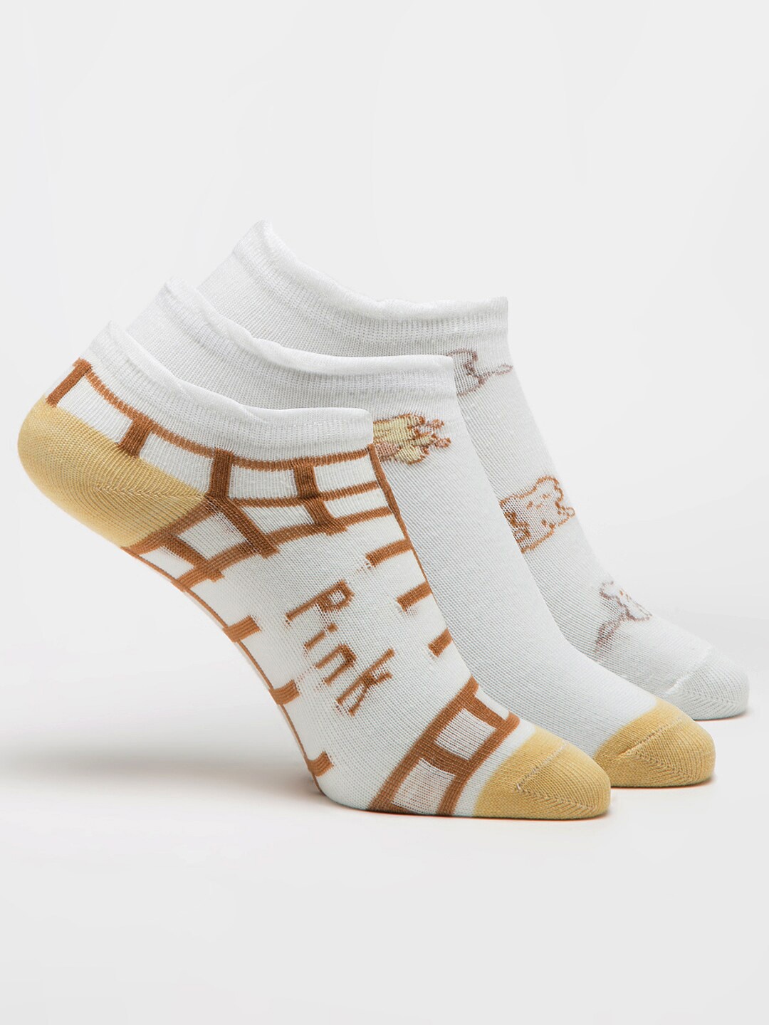 

J Style Women Pack Of 3 Patterned Ankle-Length Socks, White