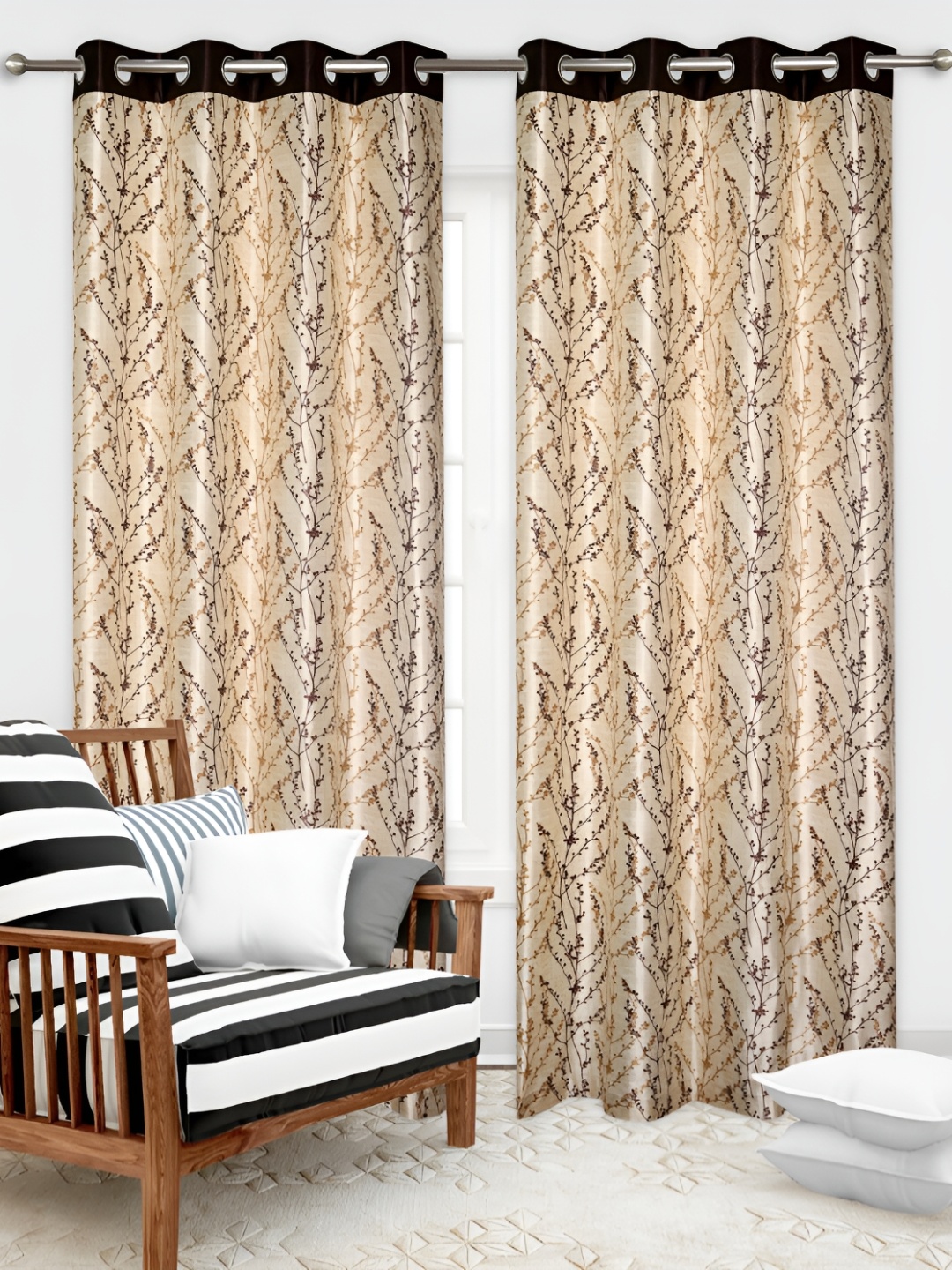 

REYANSH DECOR Brown & Beige 2 Pcs Floral Door Curtain