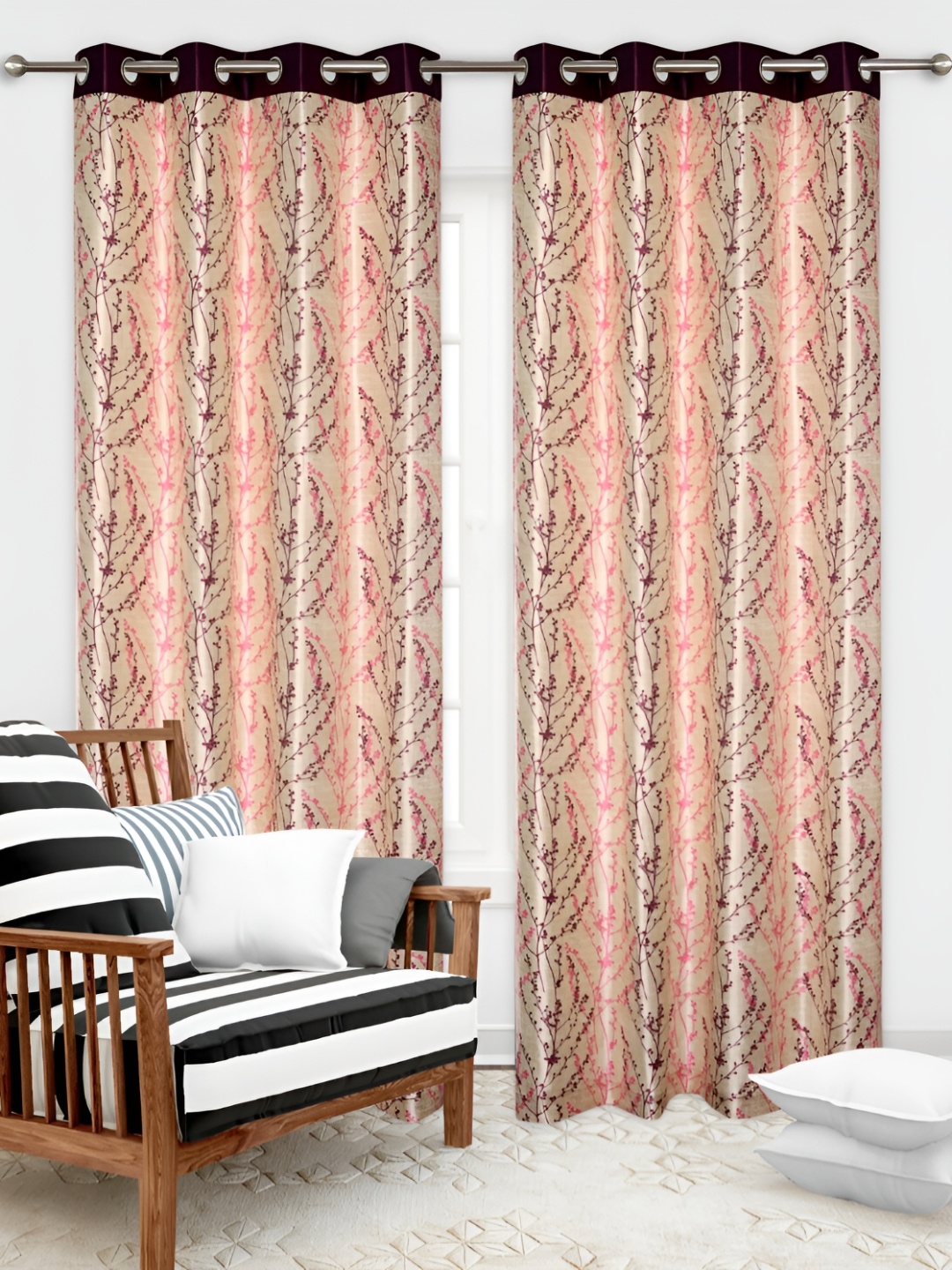 

REYANSH DECOR Magenta & Pink 2 Pieces Floral Printed Window Curtains