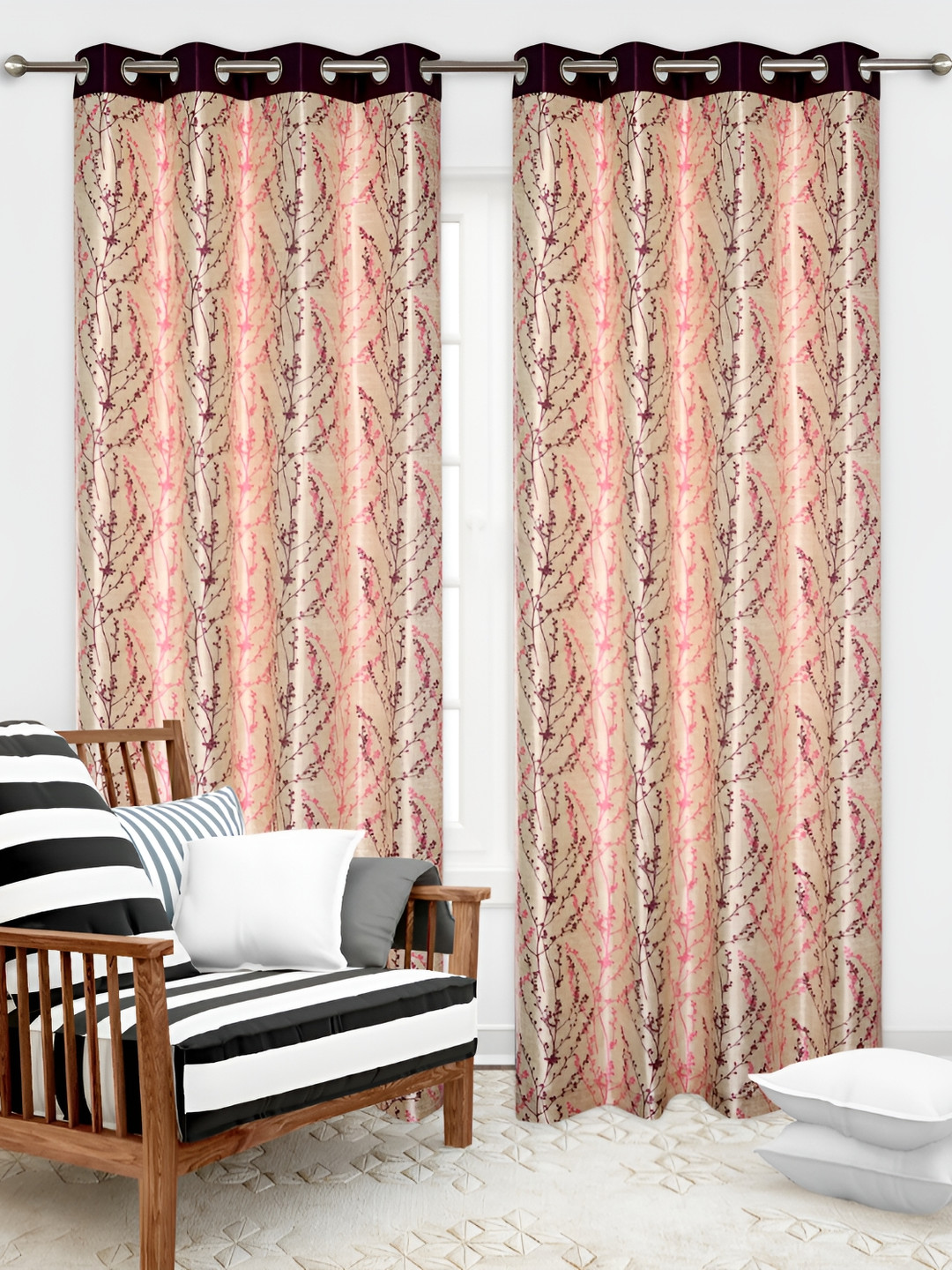 

REYANSH DECOR Magenta & Pink 2 Pieces Floral Printed Long Door Curtains