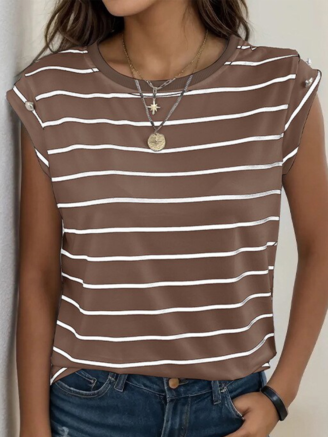 

StyleCast Striped Georgette Regular Top, Brown