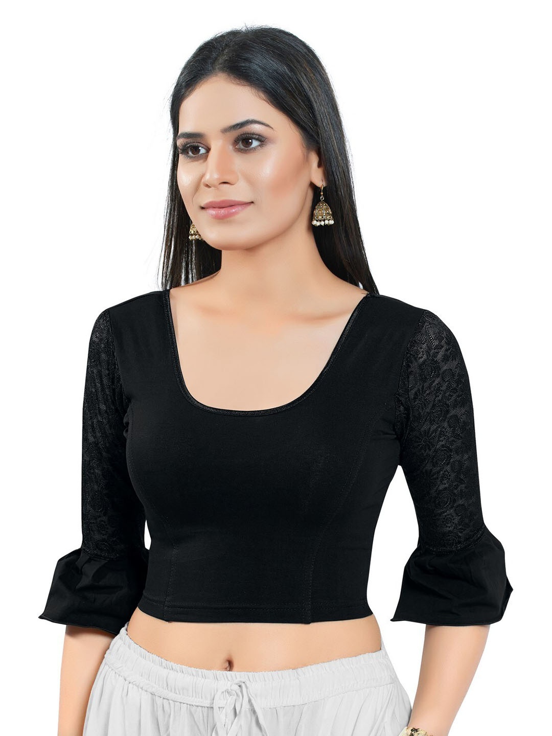 

SALWAR STUDIO Cotton Stretchable Saree Blouse, Black