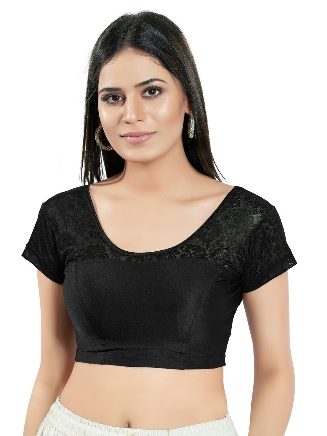 

SALWAR STUDIO Short Sleeves Cotton Stretchable Saree Blouse, Black