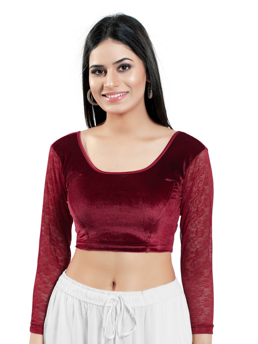 

SALWAR STUDIO Stretchable Velvet Saree Blouse, Maroon