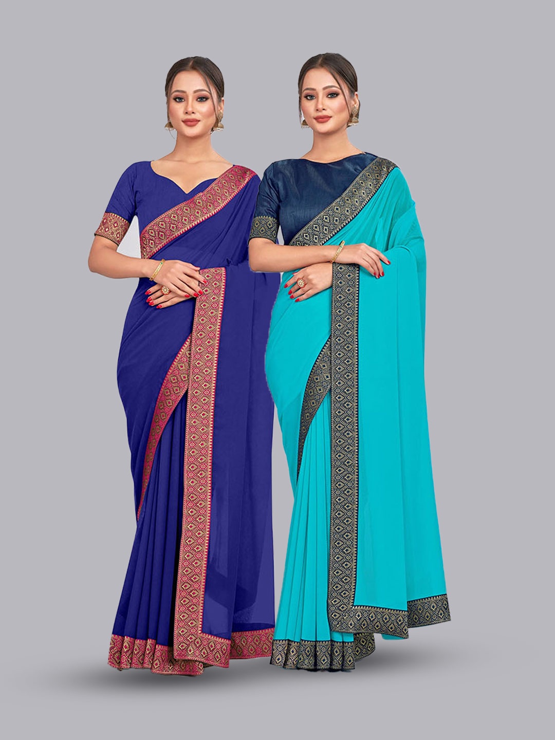 

CastilloFab Selection of 2 Zari Pure Georgette Sarees, Blue