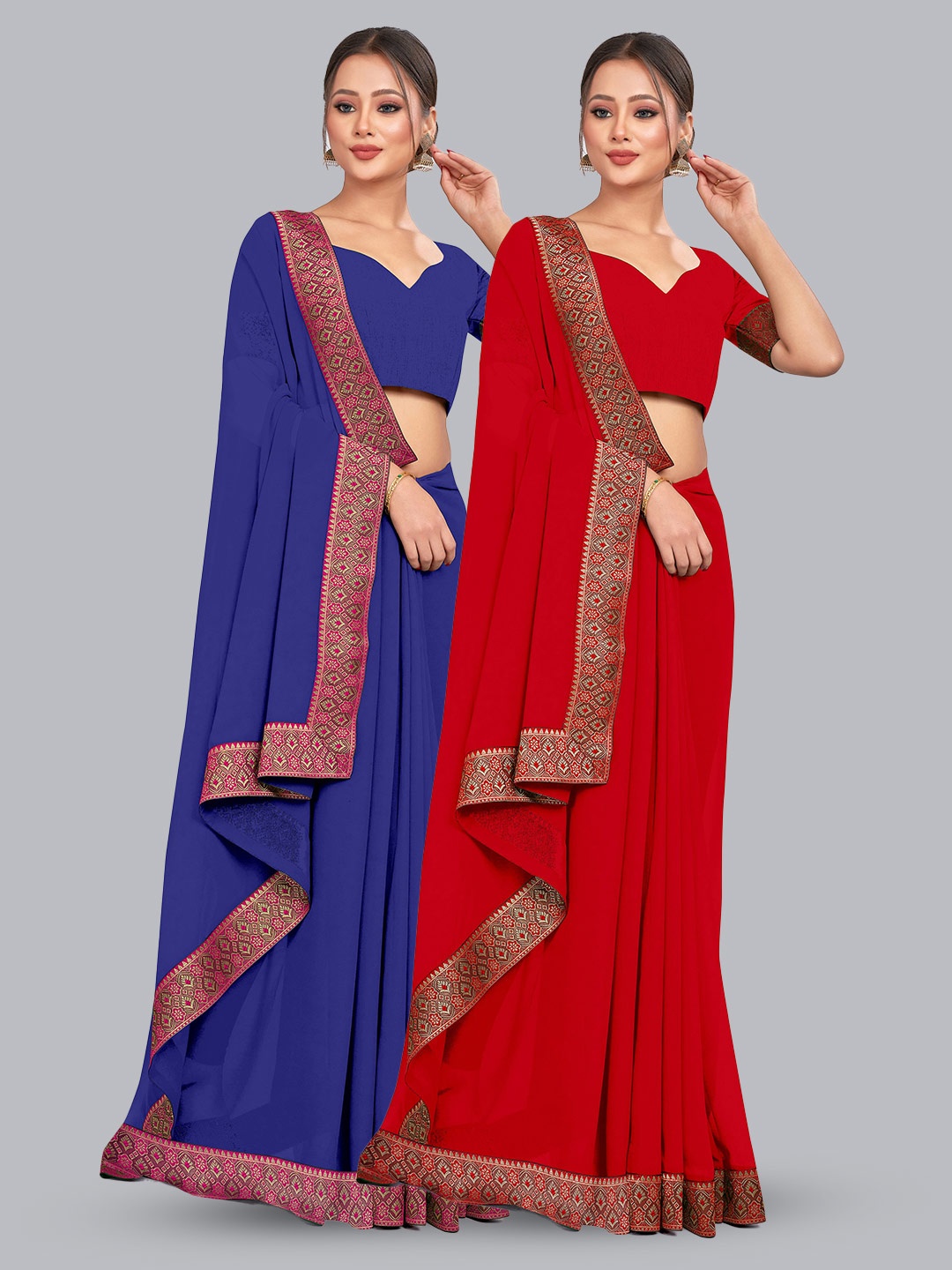 

CastilloFab Selection Of 2 Zari Pure Georgette Saree, Blue