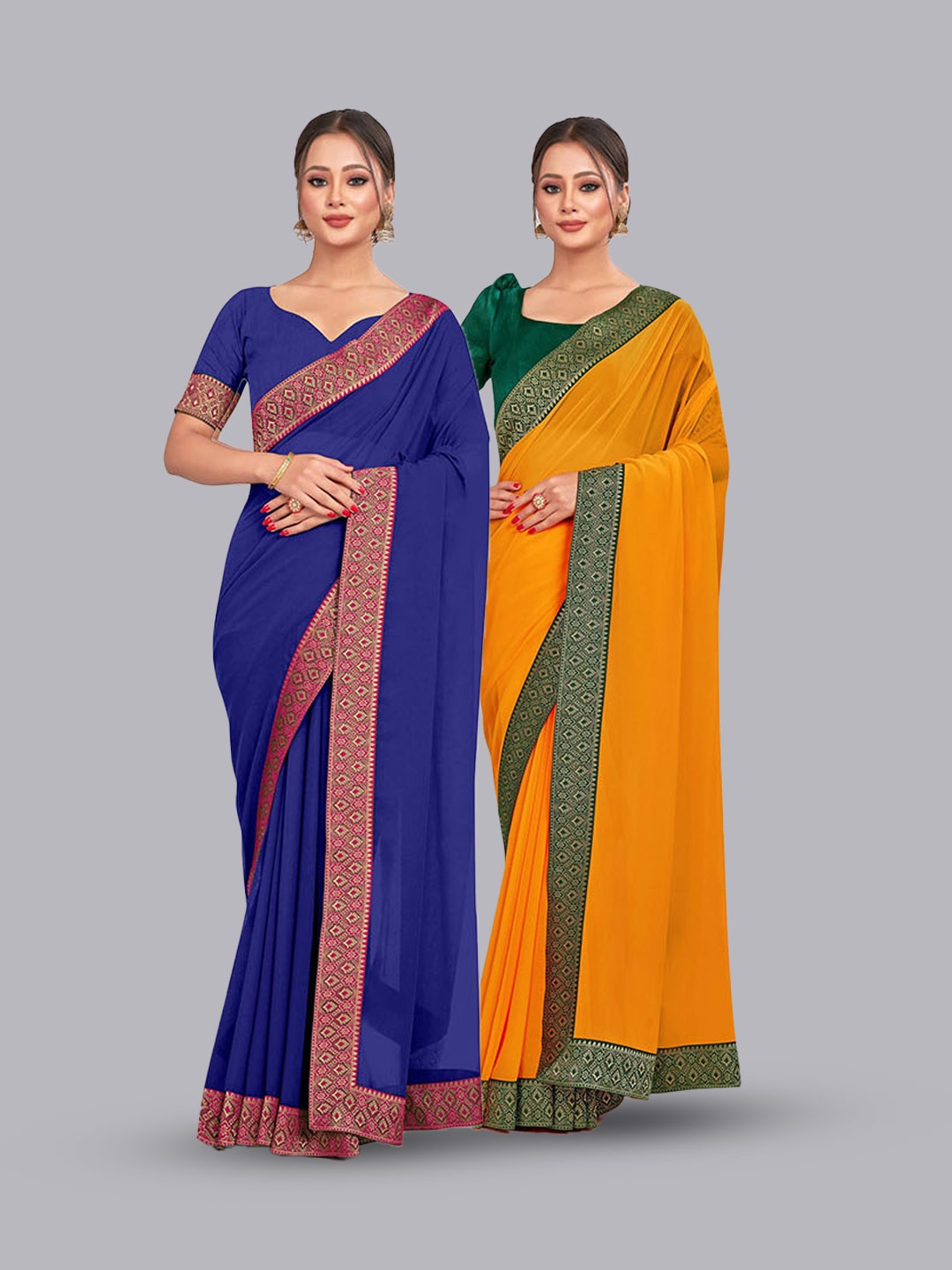 

CastilloFab Selection of 2 Zari Pure Georgette Sarees, Blue