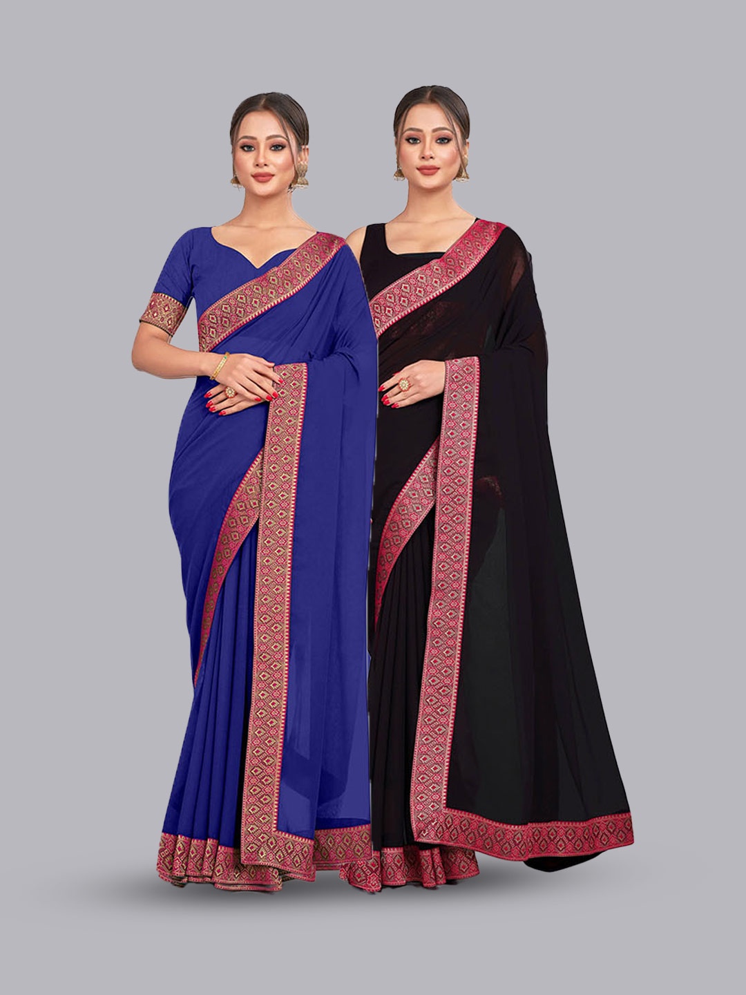 

CastilloFab Selection of 2 Zari Pure Georgette Sarees, Blue