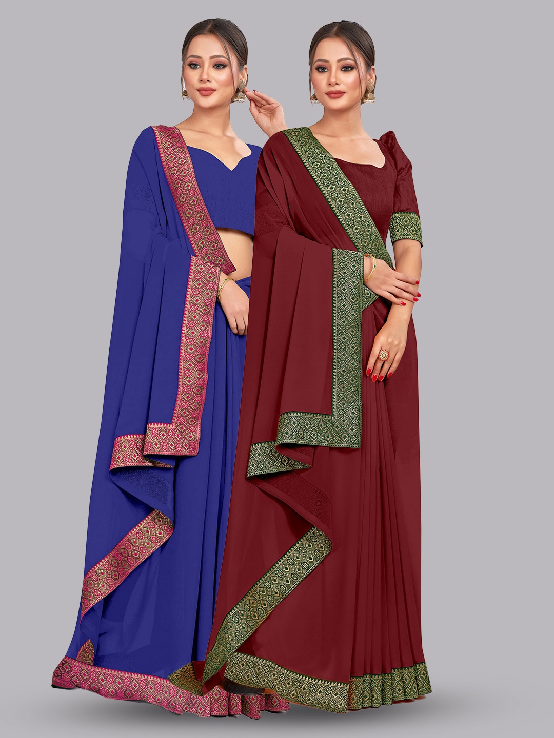 

CastilloFab Pure Georgette Selection Of 2 Sarees, Blue
