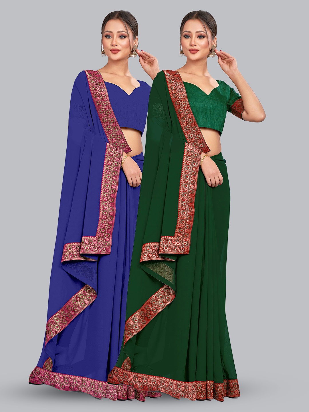 

CastilloFab Selection Of 2 Pure Georgette Sarees, Blue