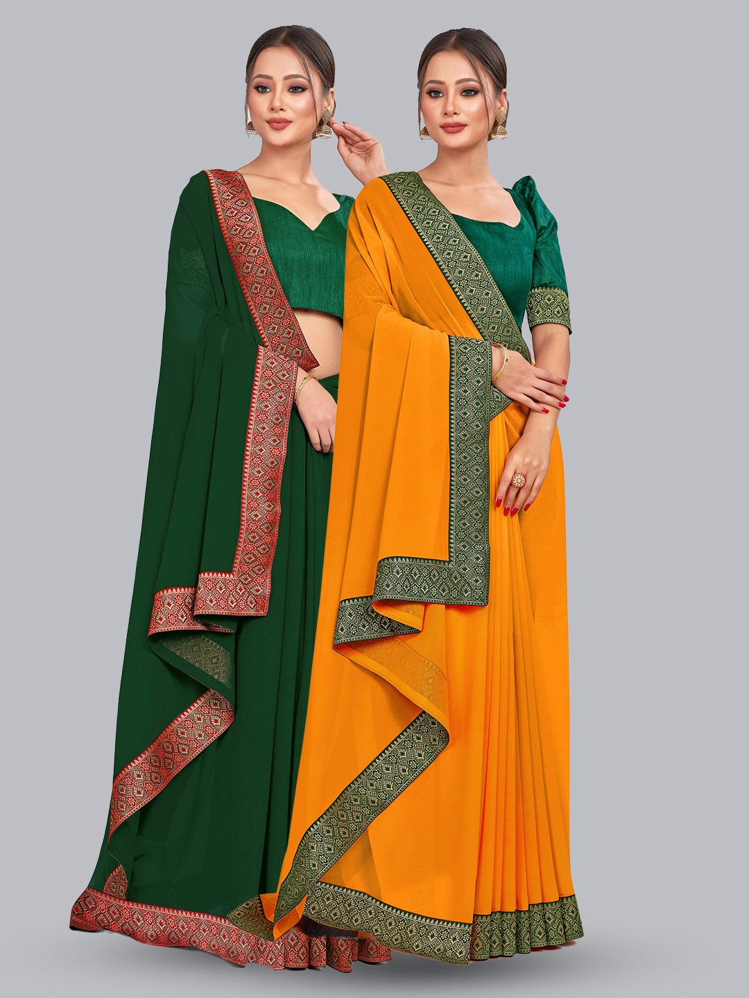 

CastilloFab Selection Of 2 Pure Georgette Saree, Green