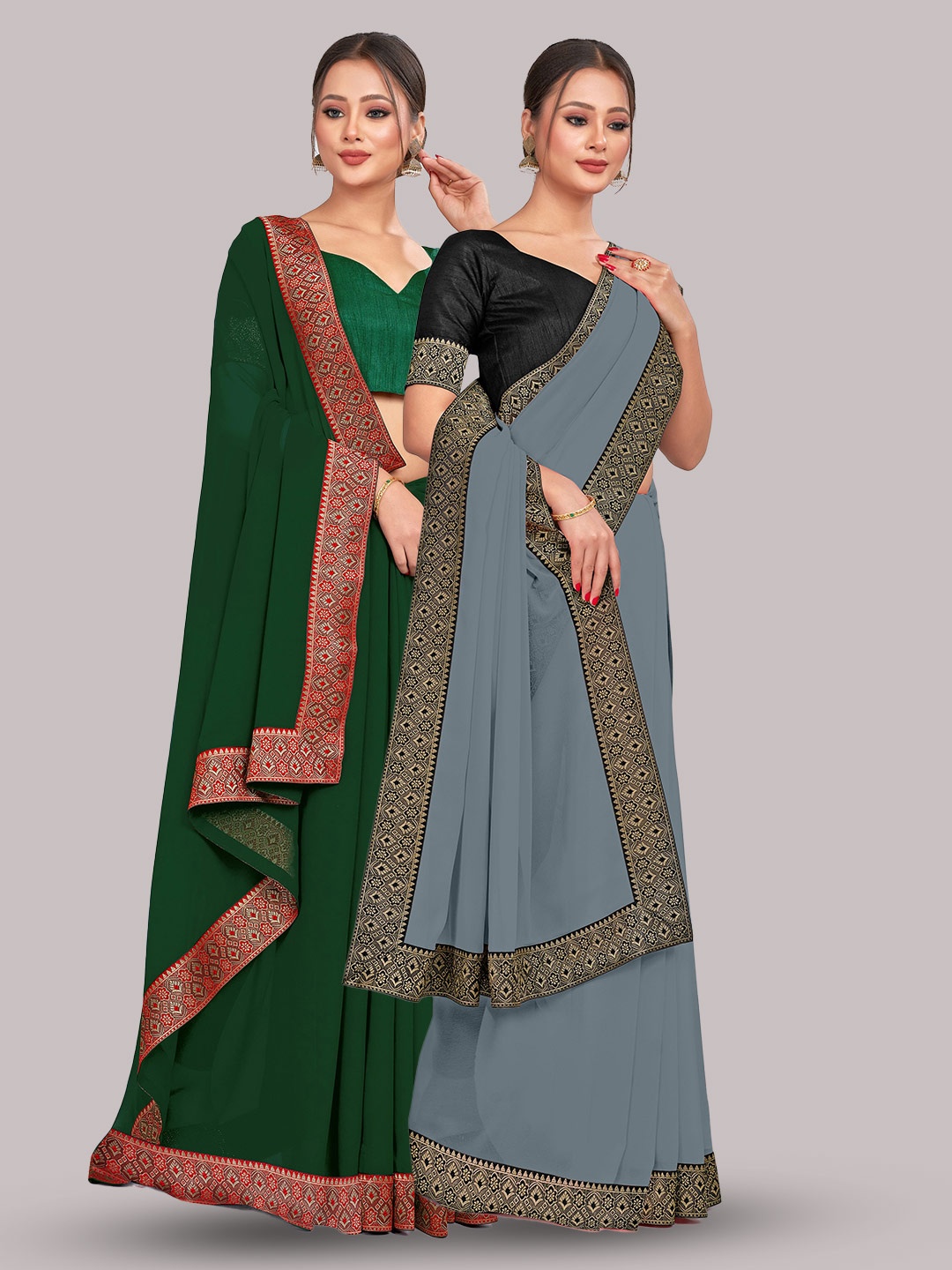 

CastilloFab Green & Grey Pure Georgette Saree