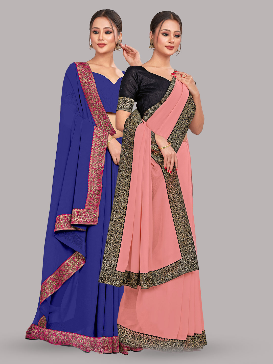 

CastilloFab Selection of 2 Zari Pure Georgette Sarees, Blue