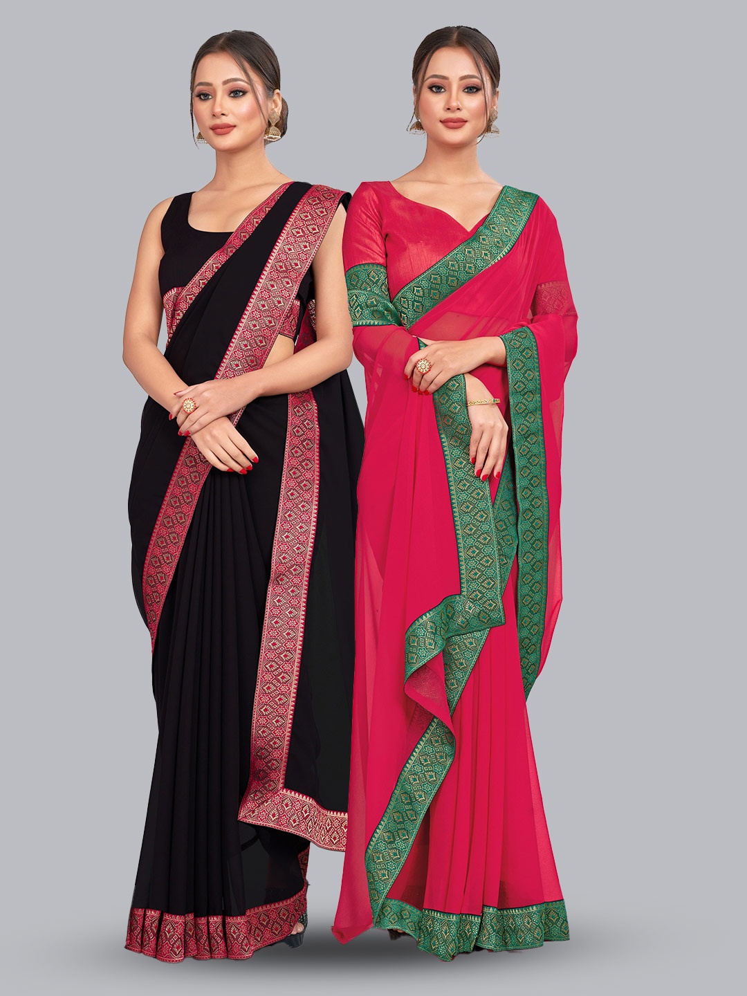 

CastilloFab Selection of 2 Zari Pure Georgette Sarees, Black