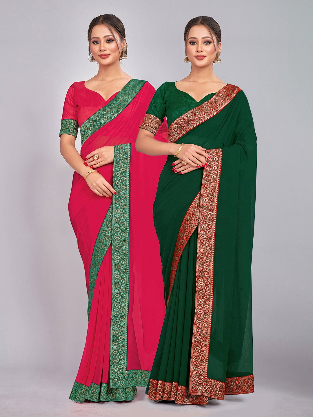 

CastilloFab Selection Of 2 Pure Georgette Sarees, Rose