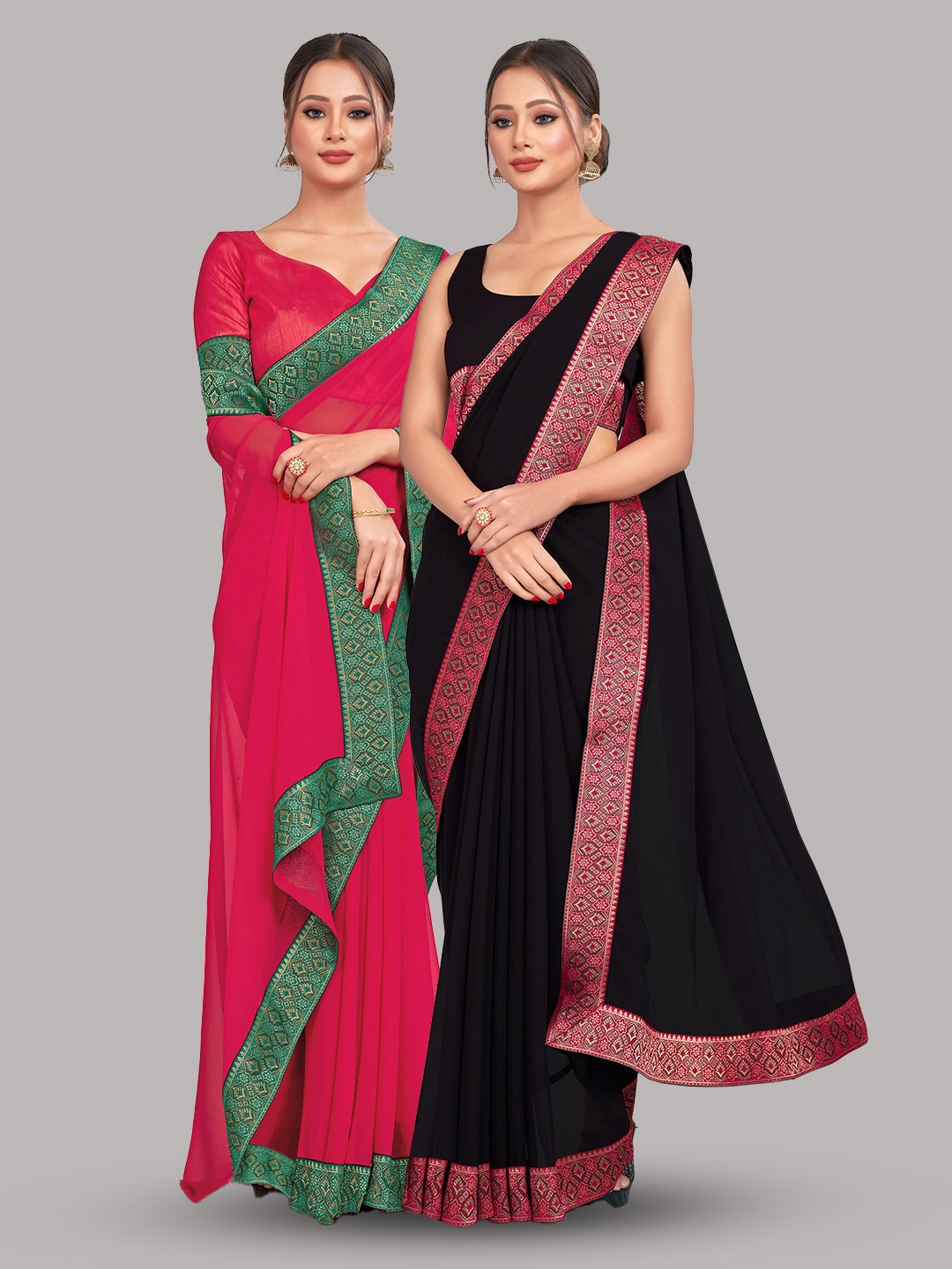 

CastilloFab Selection Of 2 Pure Georgette Zari Saree, Rose