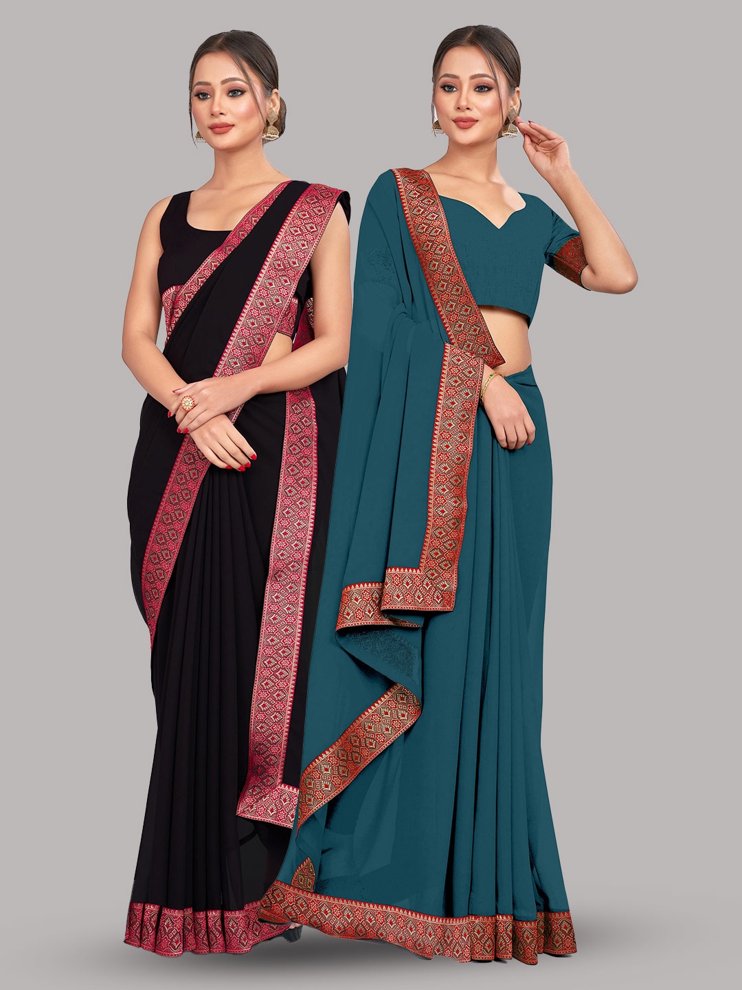

CastilloFab Black & Teal Pure Georgette Saree