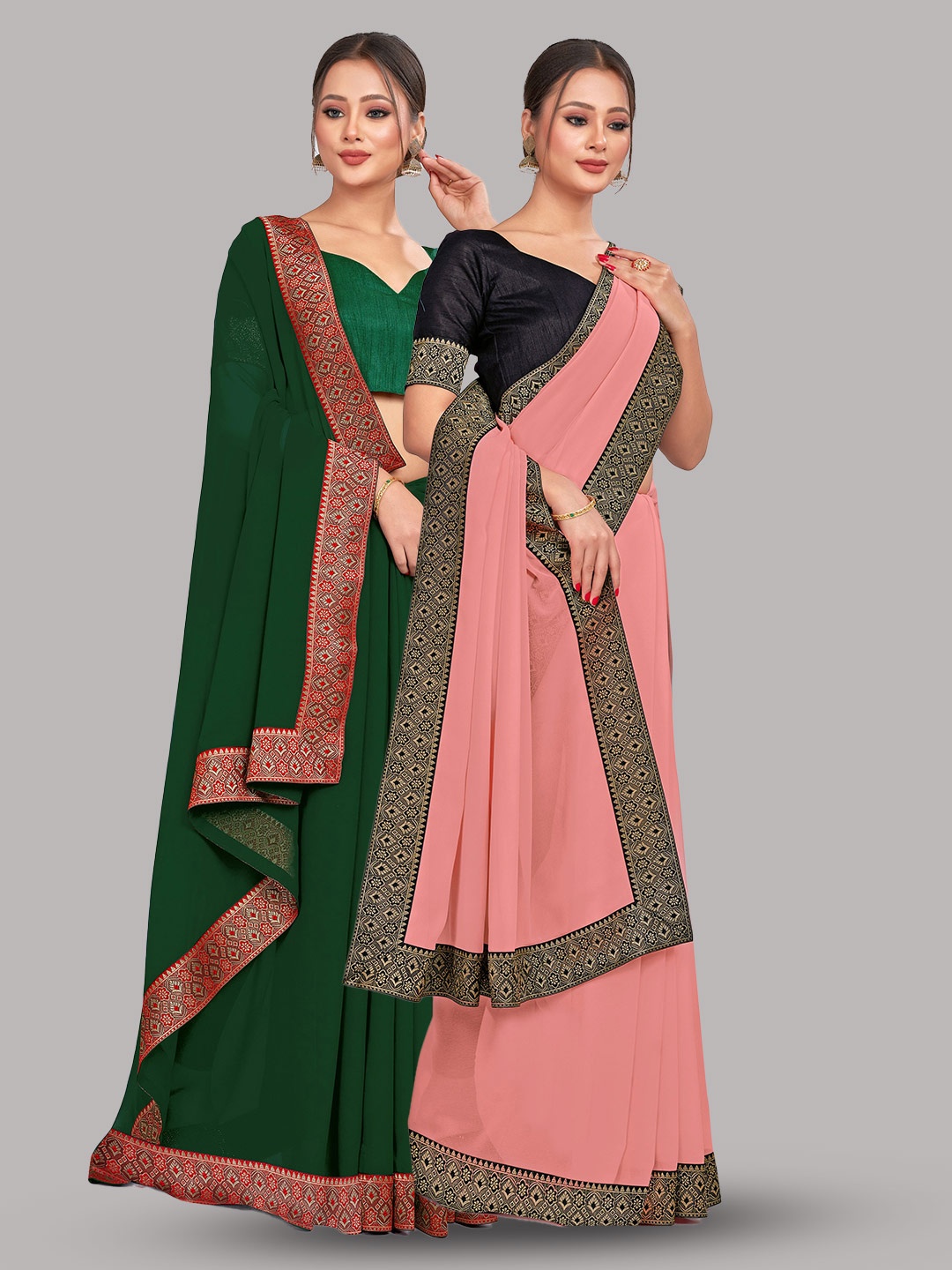 

CastilloFab Selection Of 2 Pure Georgette Sarees, Green