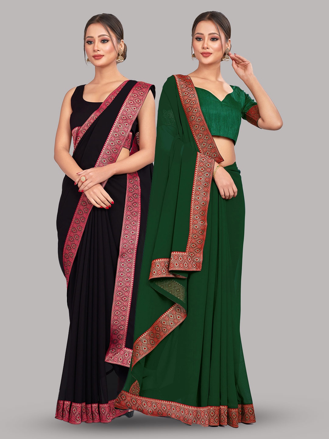 

CastilloFab Selection Of 2 Pure Georgette Sarees, Black