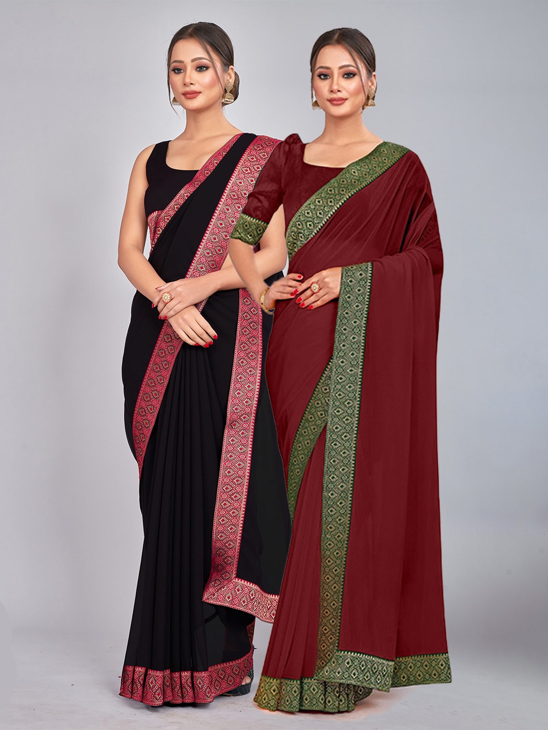 

CastilloFab Selection of 2 Pure Georgette Sarees, Black