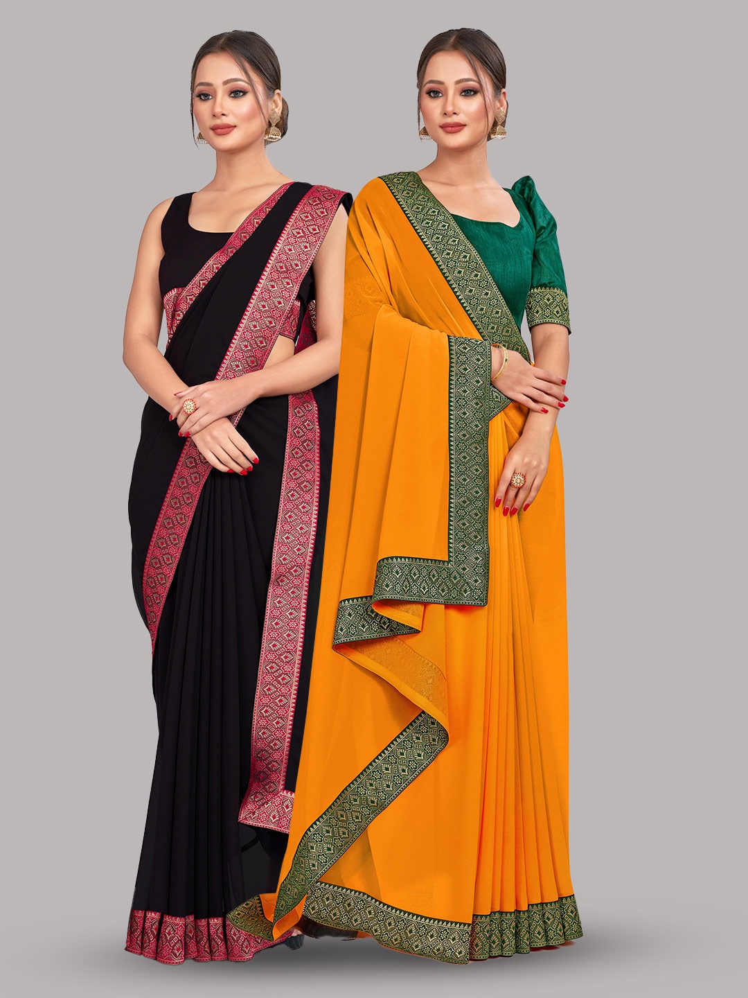 

CastilloFab Selection Of 2 Pure Georgette Saree, Black