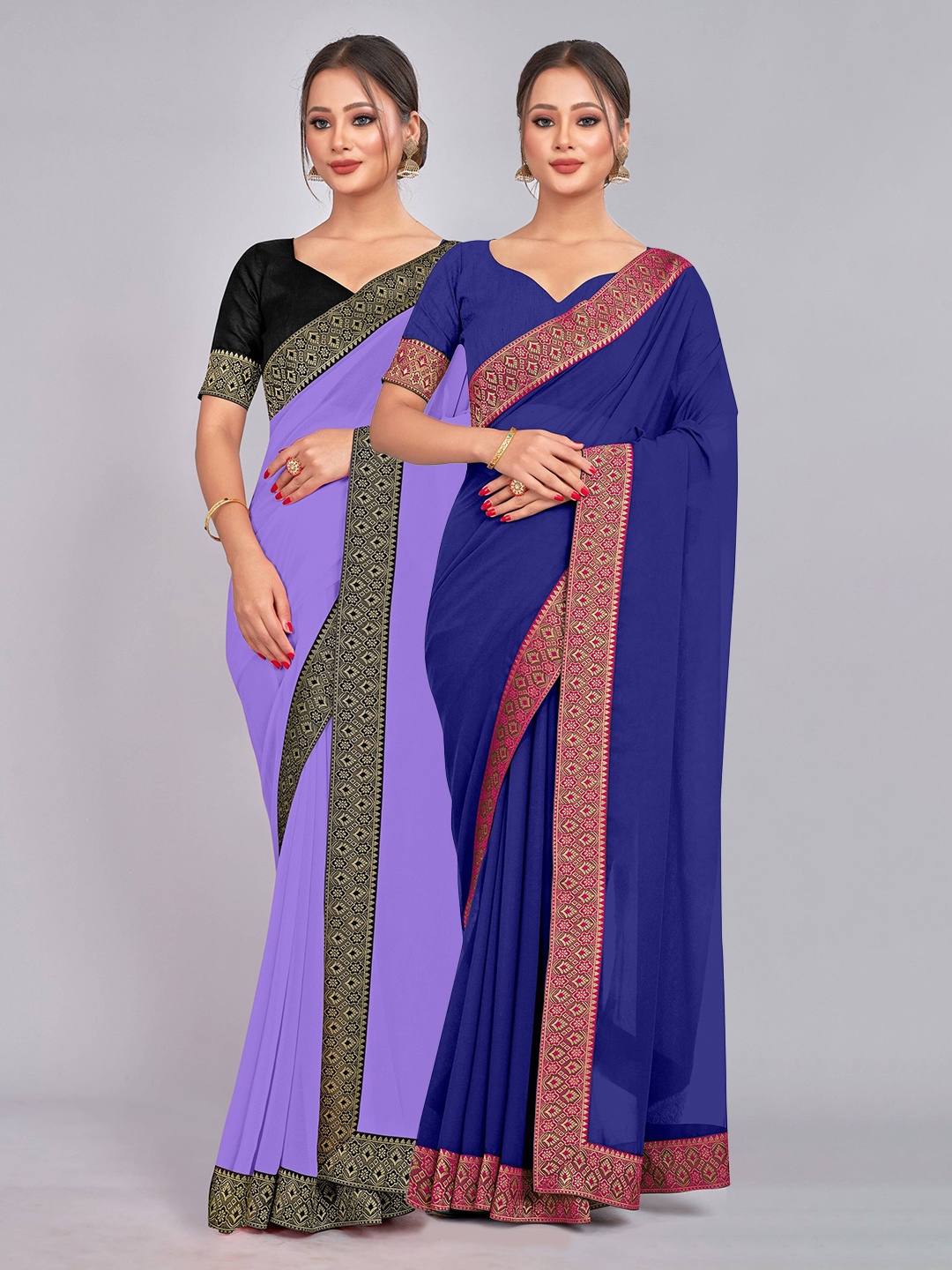 

CastilloFab Selection of 2 Pure Georgette Sarees, Blue