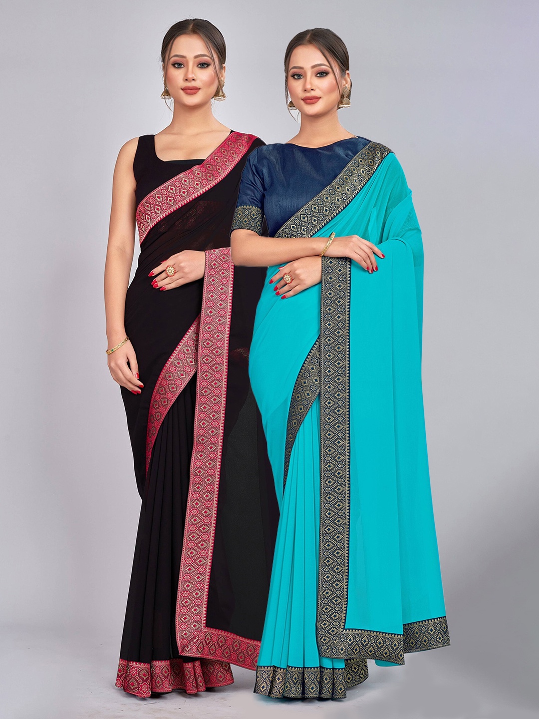 

CastilloFab Selection Of 2 Pure Georgette Sarees, Black