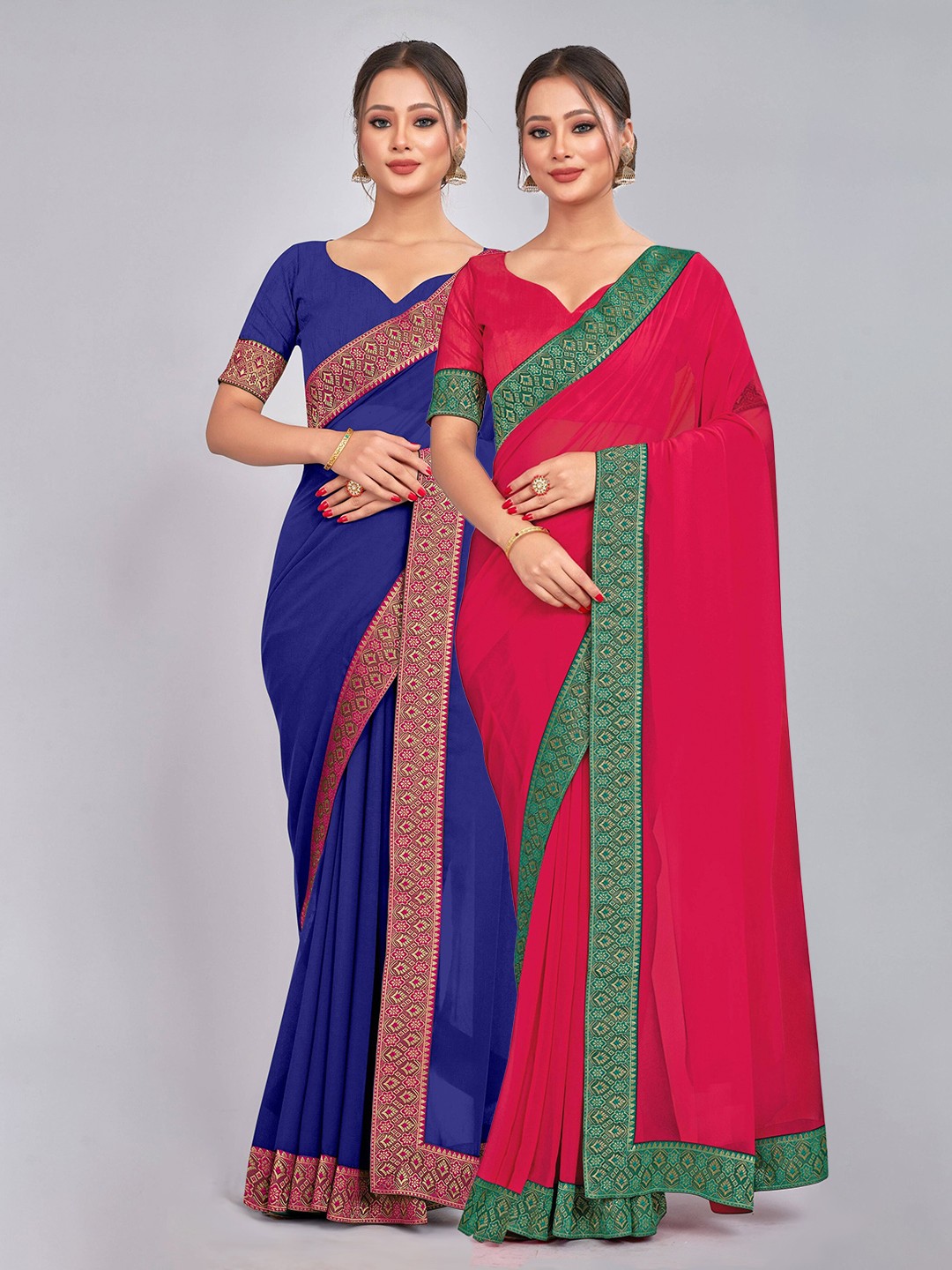 

CastilloFab Selection Of 2 Pure Georgette Sarees, Rose