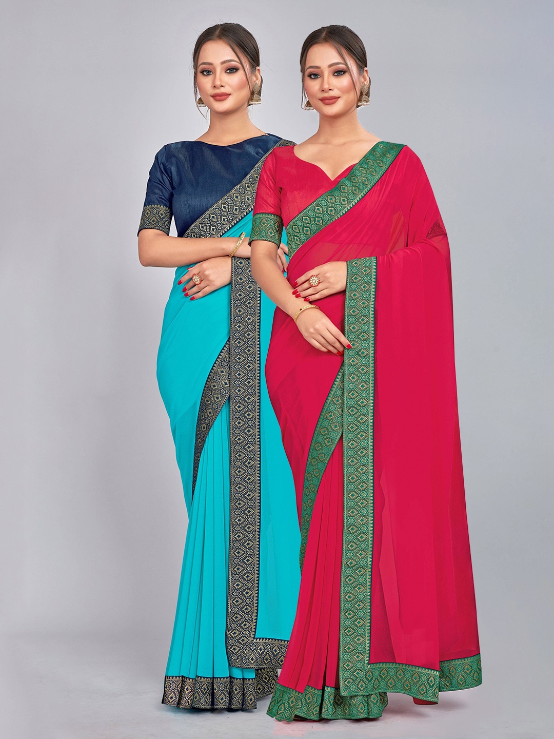 

CastilloFab Selection of 2 Pure Georgette Sarees, Rose