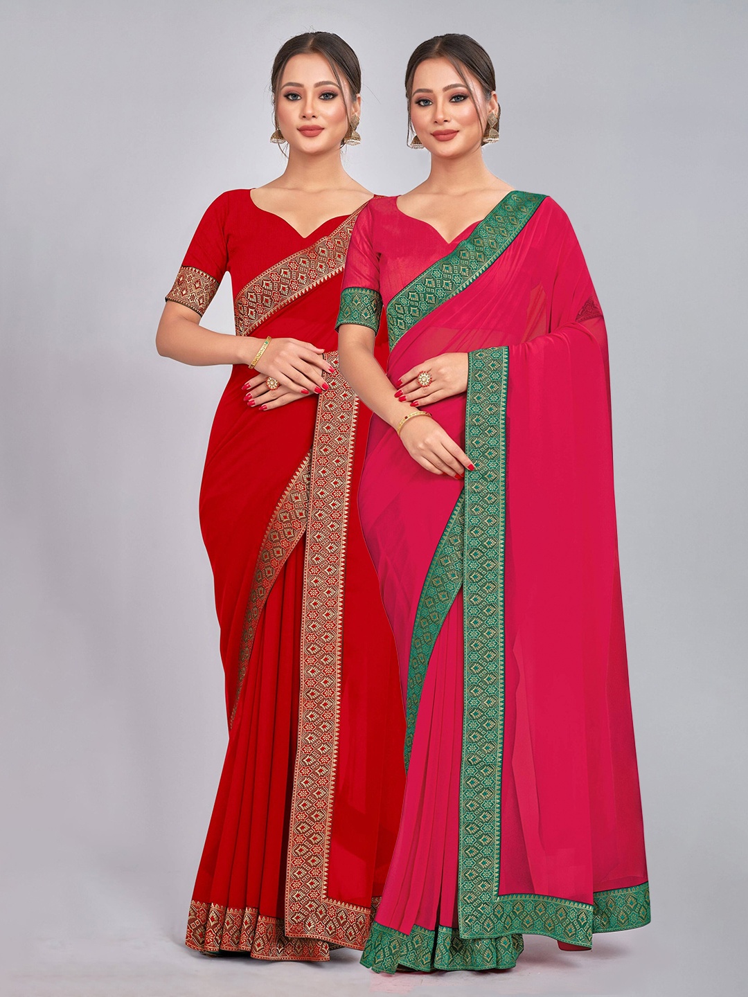 

CastilloFab Selection of 2 Pure Georgette Sarees, Rose