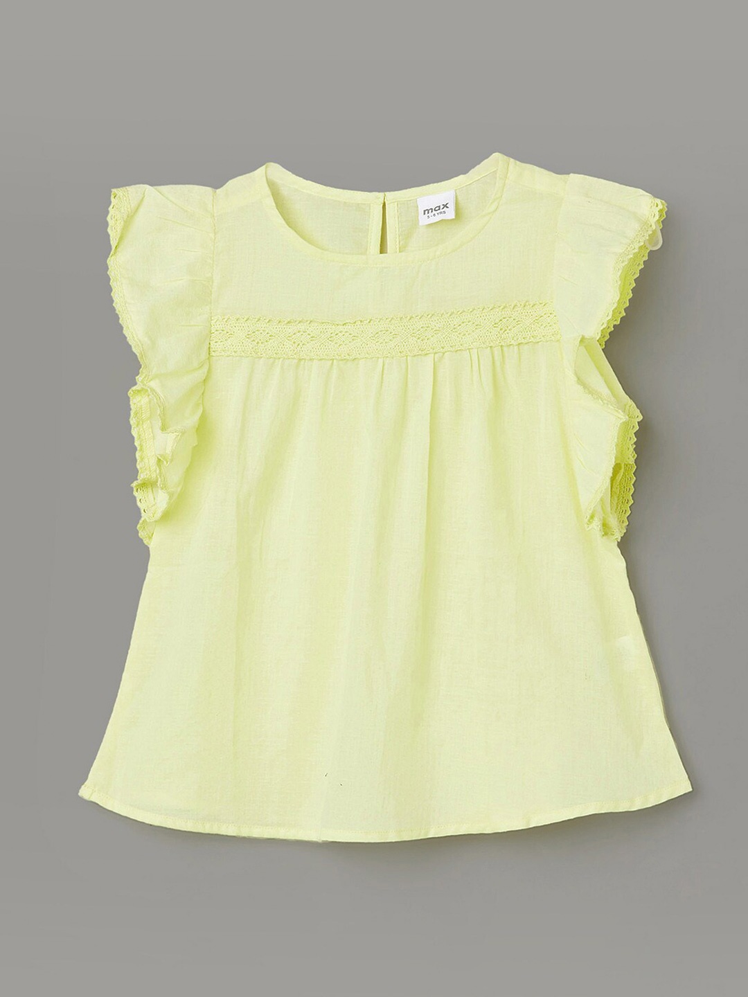 

max Girls Flutter Sleeve Cotton Top, Yellow