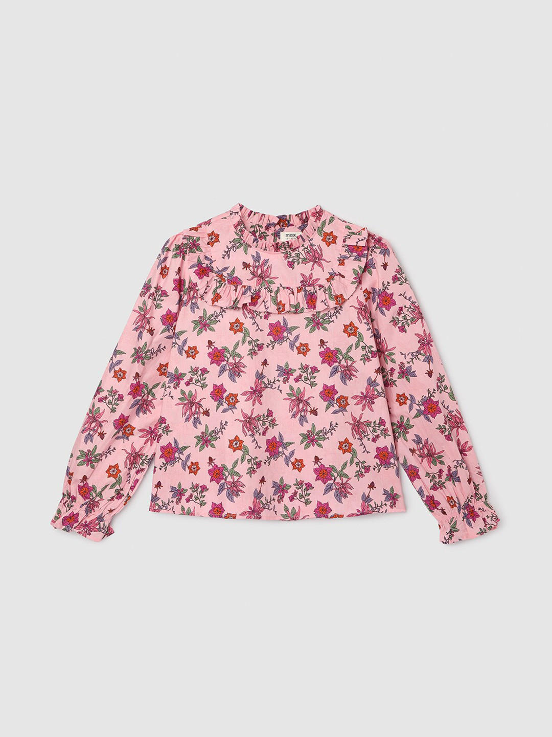 

max Girls Round Neck Cotton Floral Printed Opaque Top, Pink