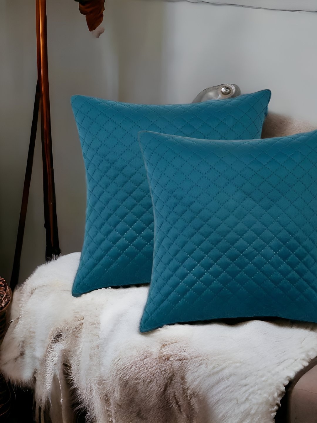 

CASA-NEST Teal 2 Pieces Geometric Textured Square Cushion Covers
