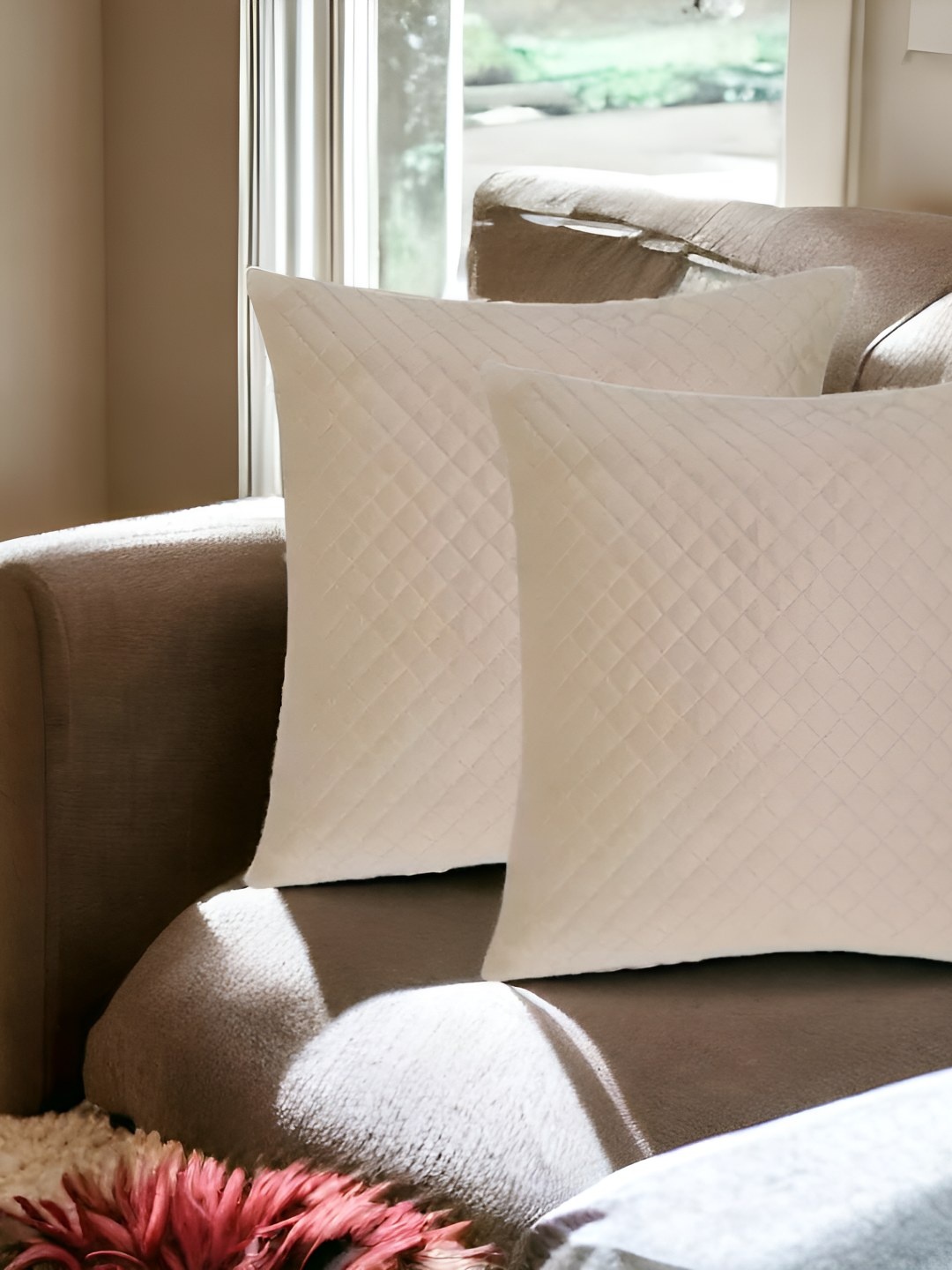

CASA-NEST Beige 2 Pieces Geometric Textured Square Cushion Covers