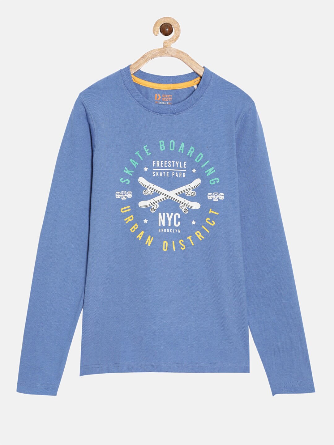 

DIXCY SCOTT Boys Typography Printed With Round Neck Full Sleeves Tshirt, Blue