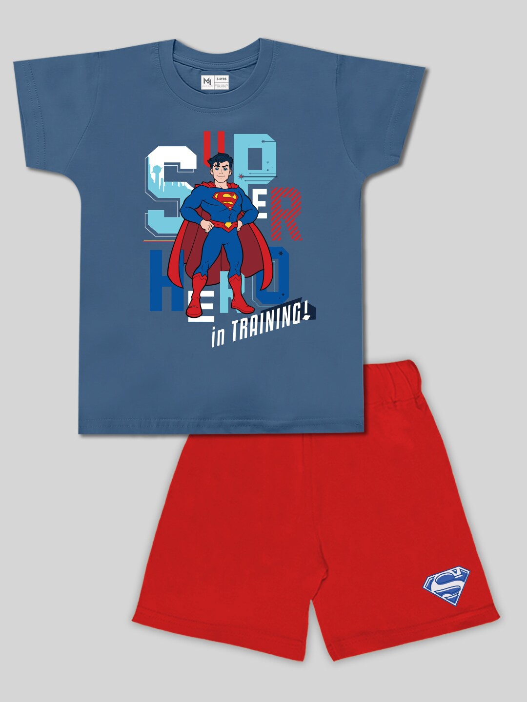 

Minute Mirth Boys Blue & Red Printed T-shirt with Shorts