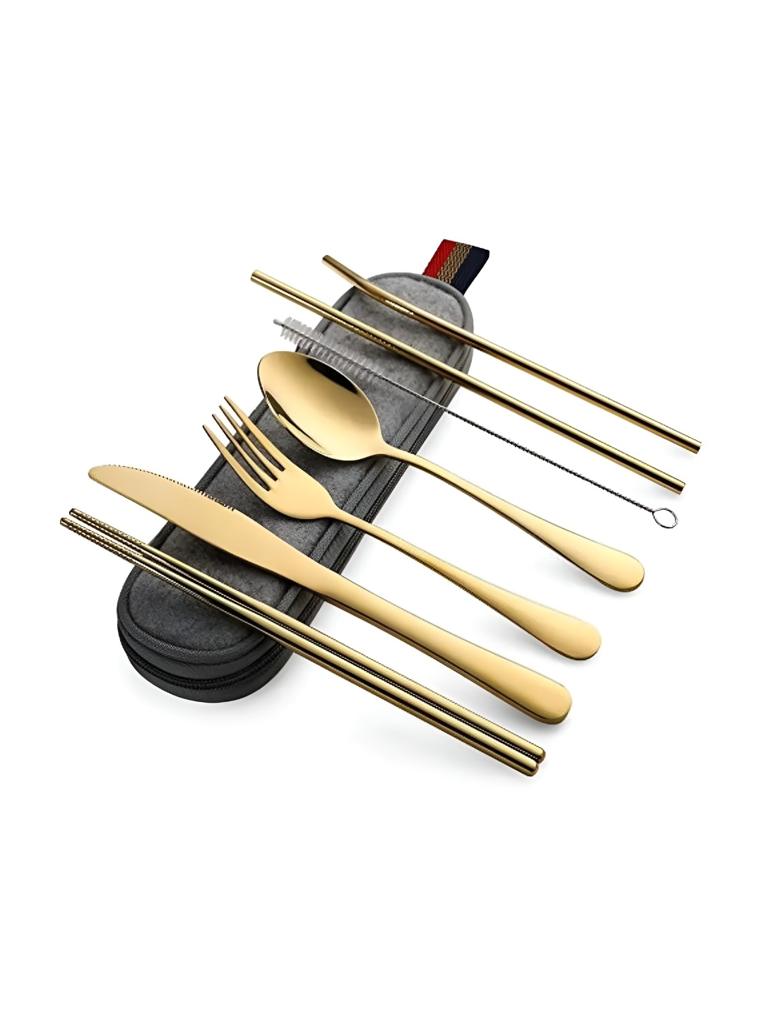 

Wosta Gold Toned 8 Pieces Steel Mixed Cutlery Set with Case