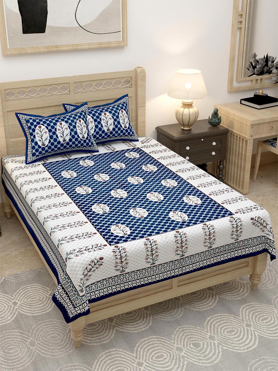 

Lali Prints Blue & White Floral 144 TC Single Bedsheet with 2 Pillow Covers
