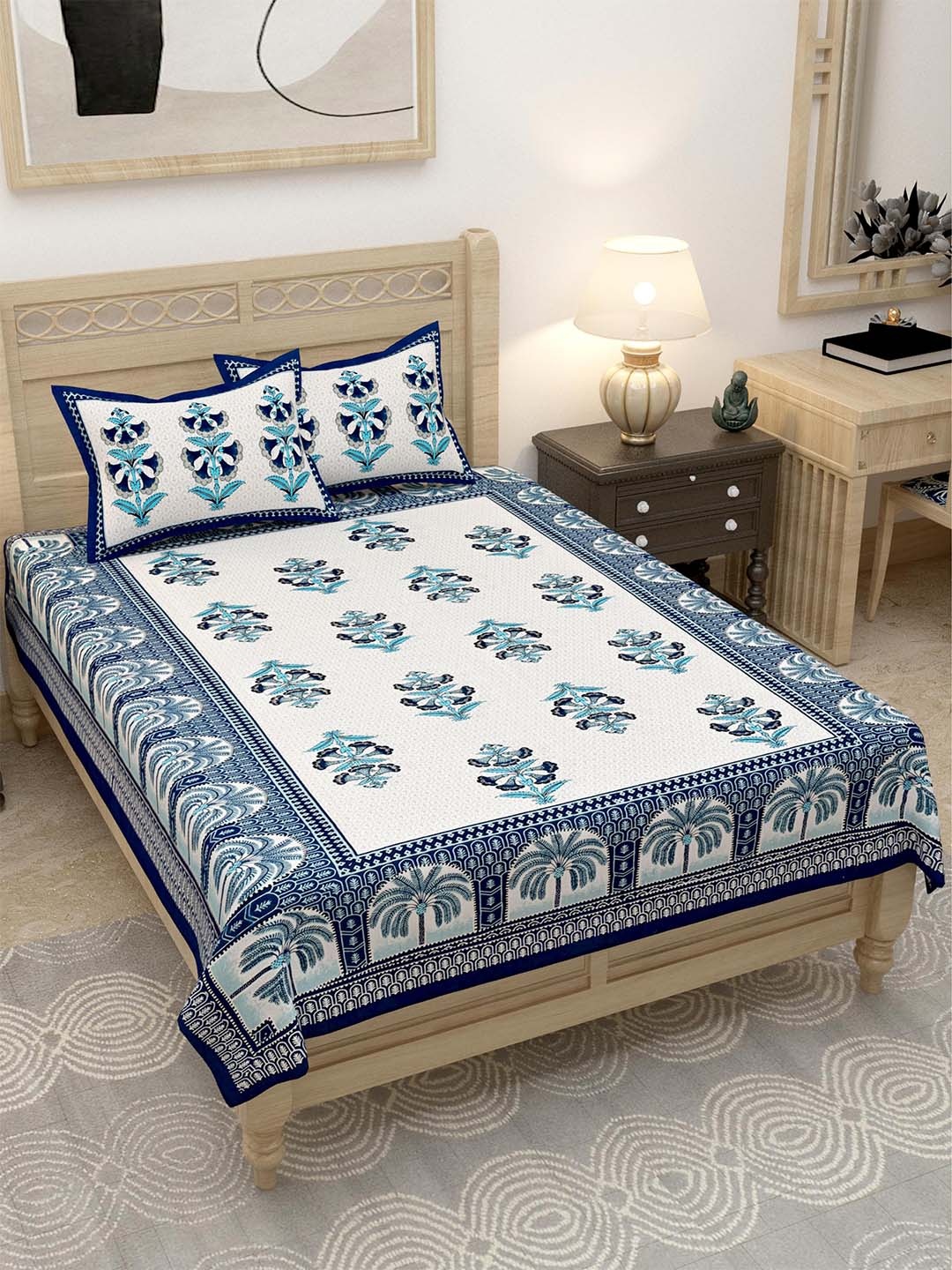 

Lali Prints Blue & White Floral 144 TC Single Bedsheet with 2 Pillow Covers