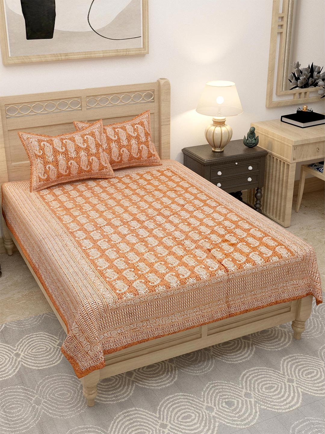 

Lali Prints Brown& Beige Ethnic Motifs 144 TC Single Bedsheet with 2 Pillow Covers