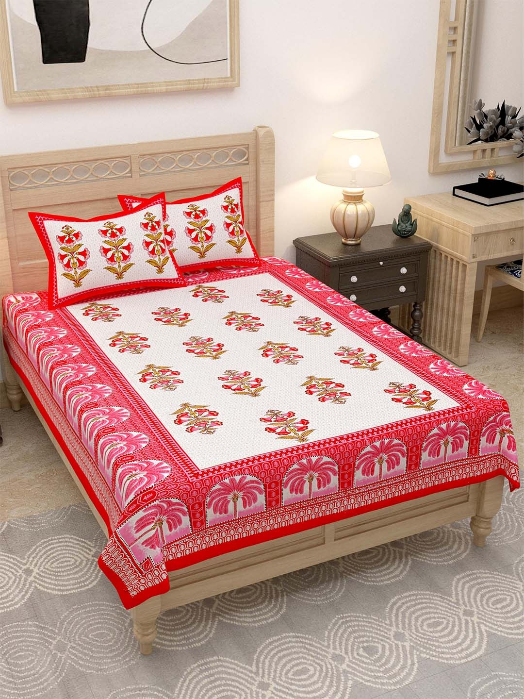 

Lali Prints Pink & White Floral Cotton 144 TC Single Bedsheet With 2 Pillow Covers