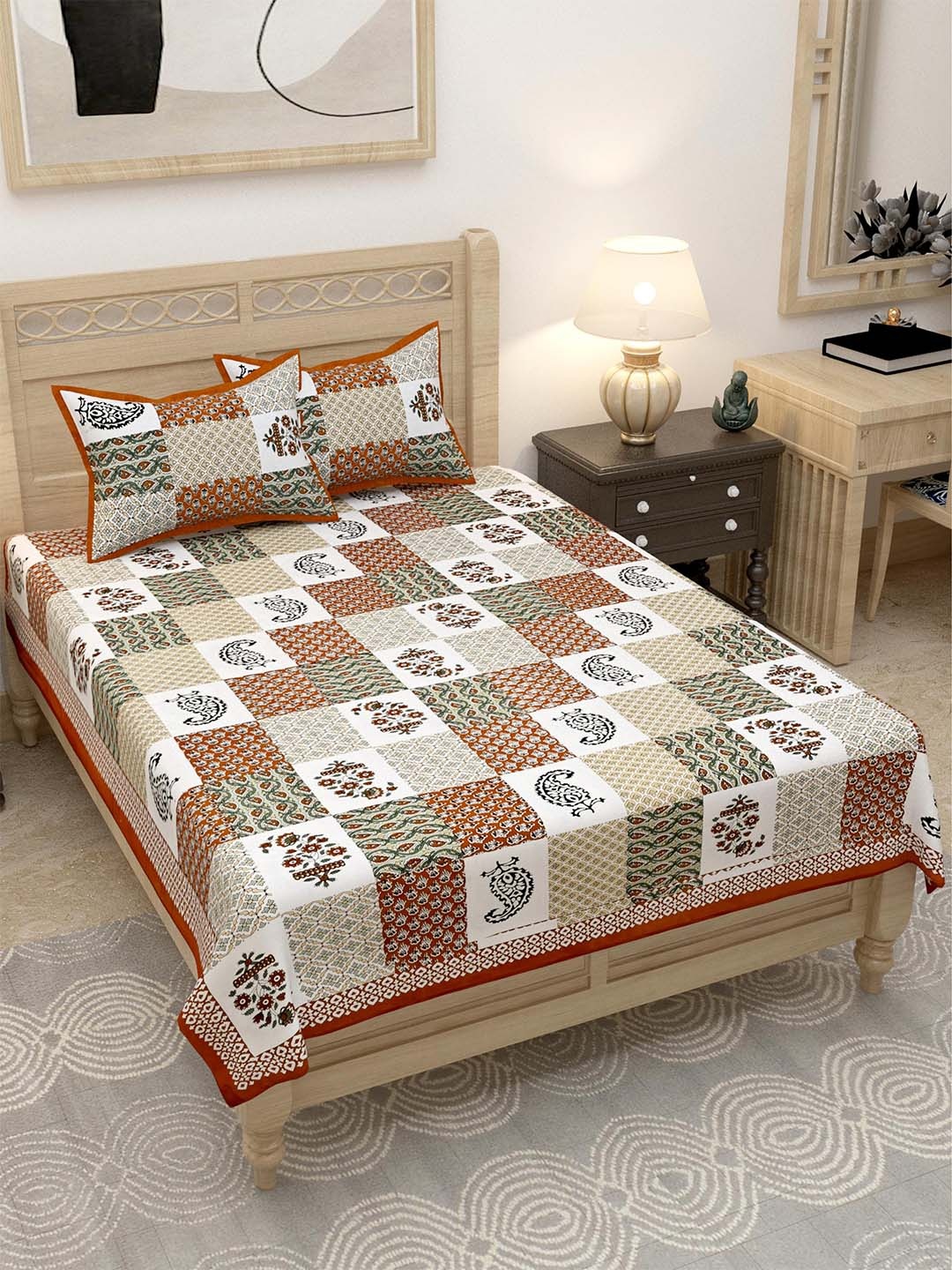 

Lali Prints Brown & White Geometric 144 TC Single Bedsheet with 2 Pillow Covers
