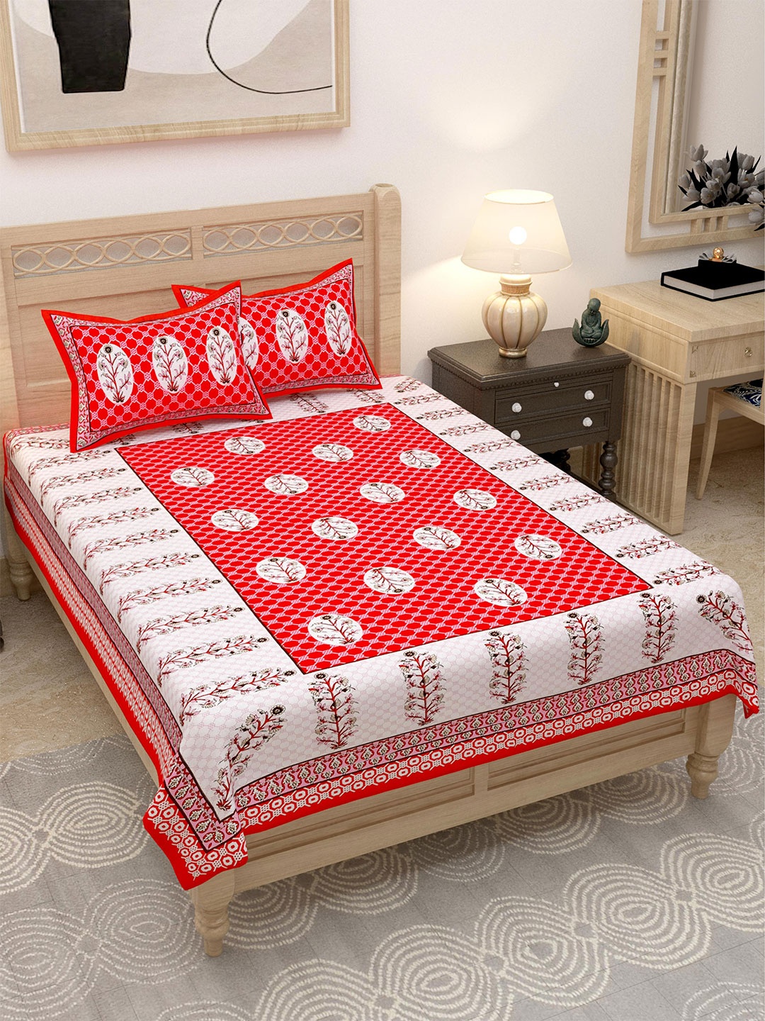 

Lali Prints Red & White Floral 144 TC Single Bedsheet with 2 Pillow Covers