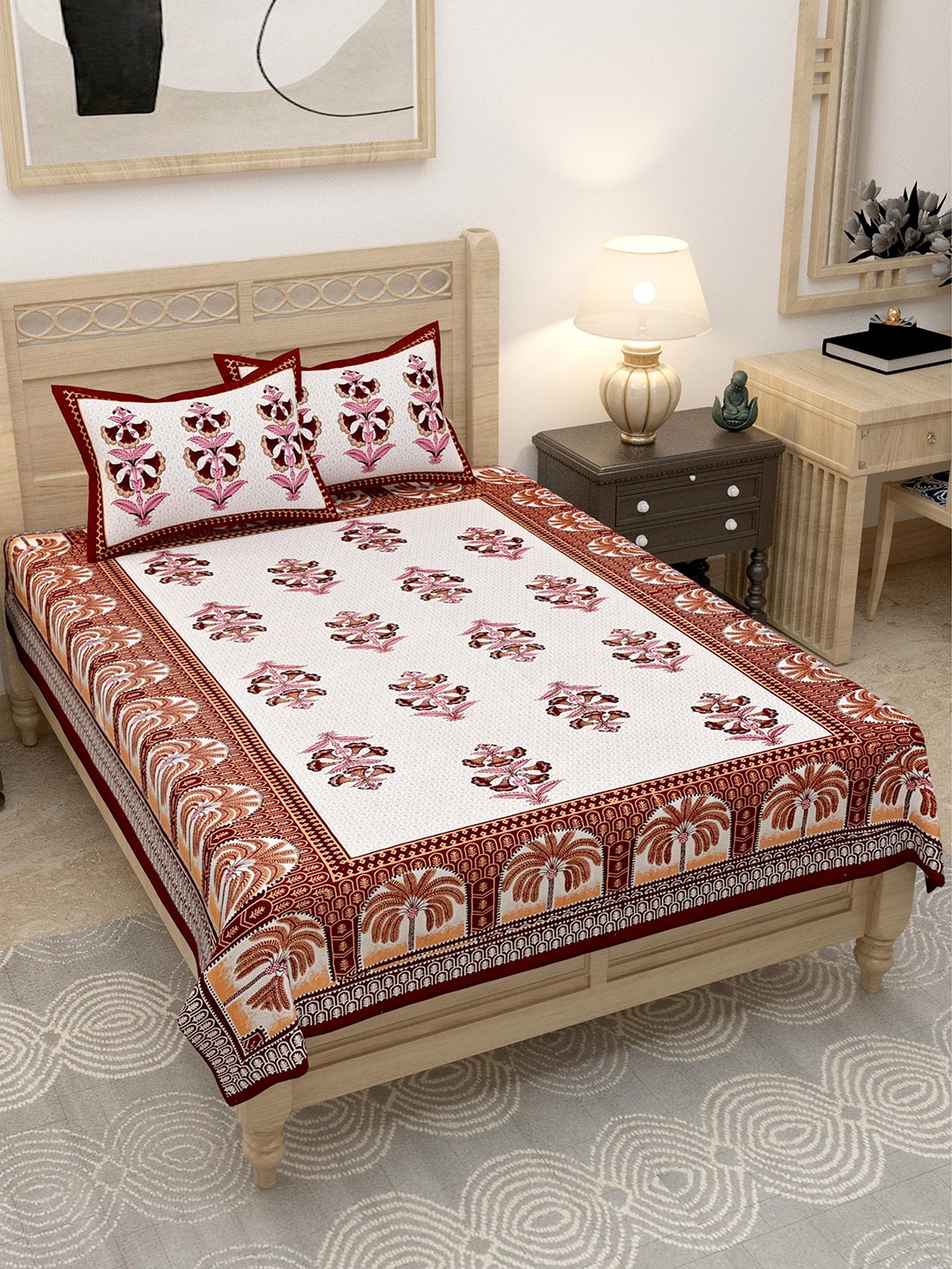 

Lali Prints Brown & White Floral 144 TC Single Bedsheet with 2 Pillow Covers