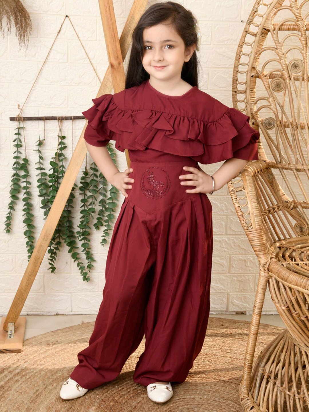 

BAESD Girls Ruffled Detail Top with Palazzos, Maroon