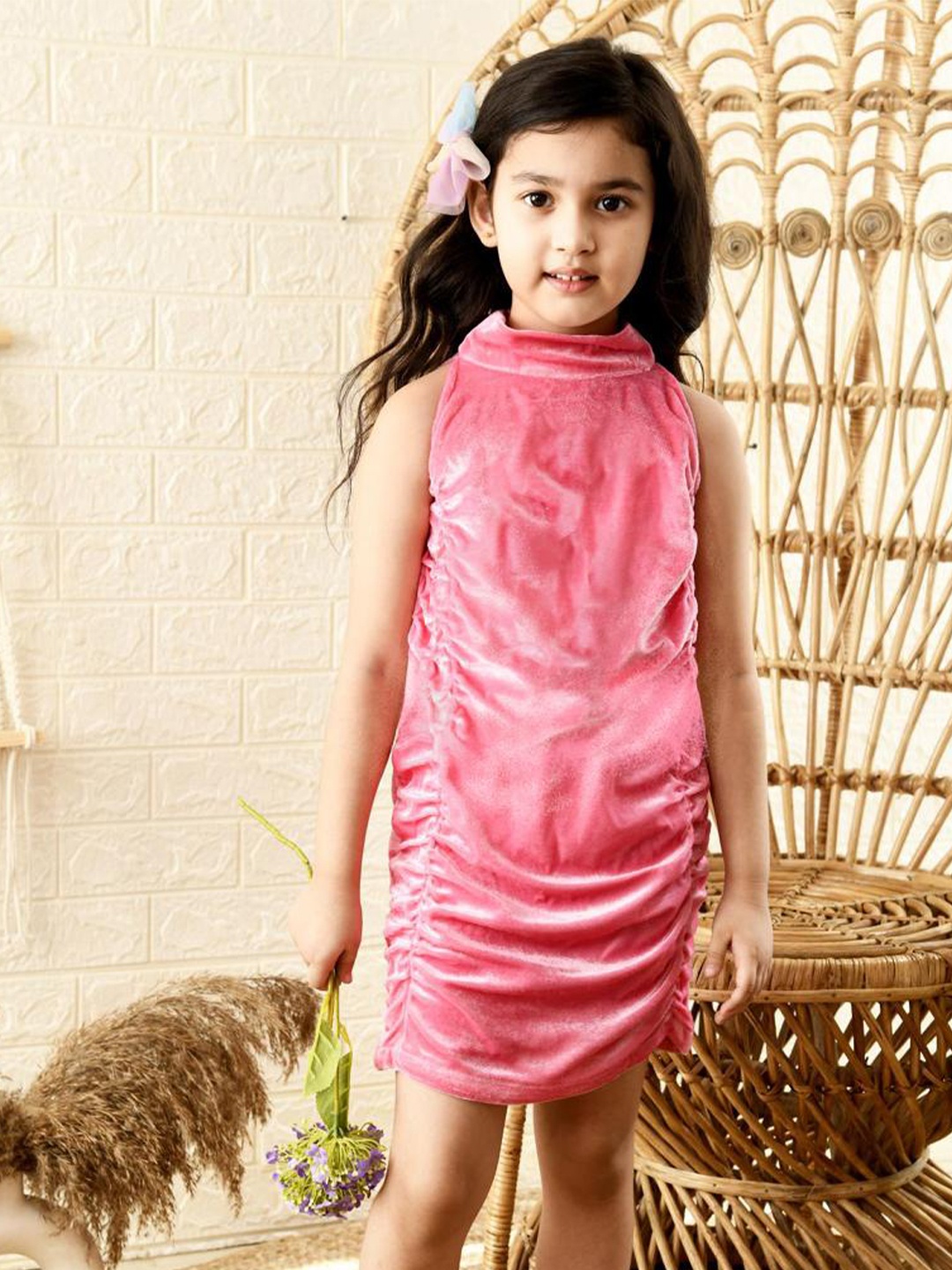 

BAESD Girls Printed High Neck Top With Skirt Clothing Set, Pink