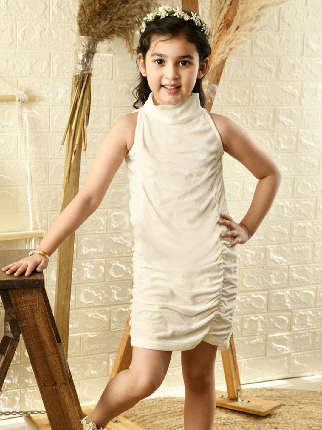 

BAESD Girls Embellished High Neck Top with Skirt, Off white