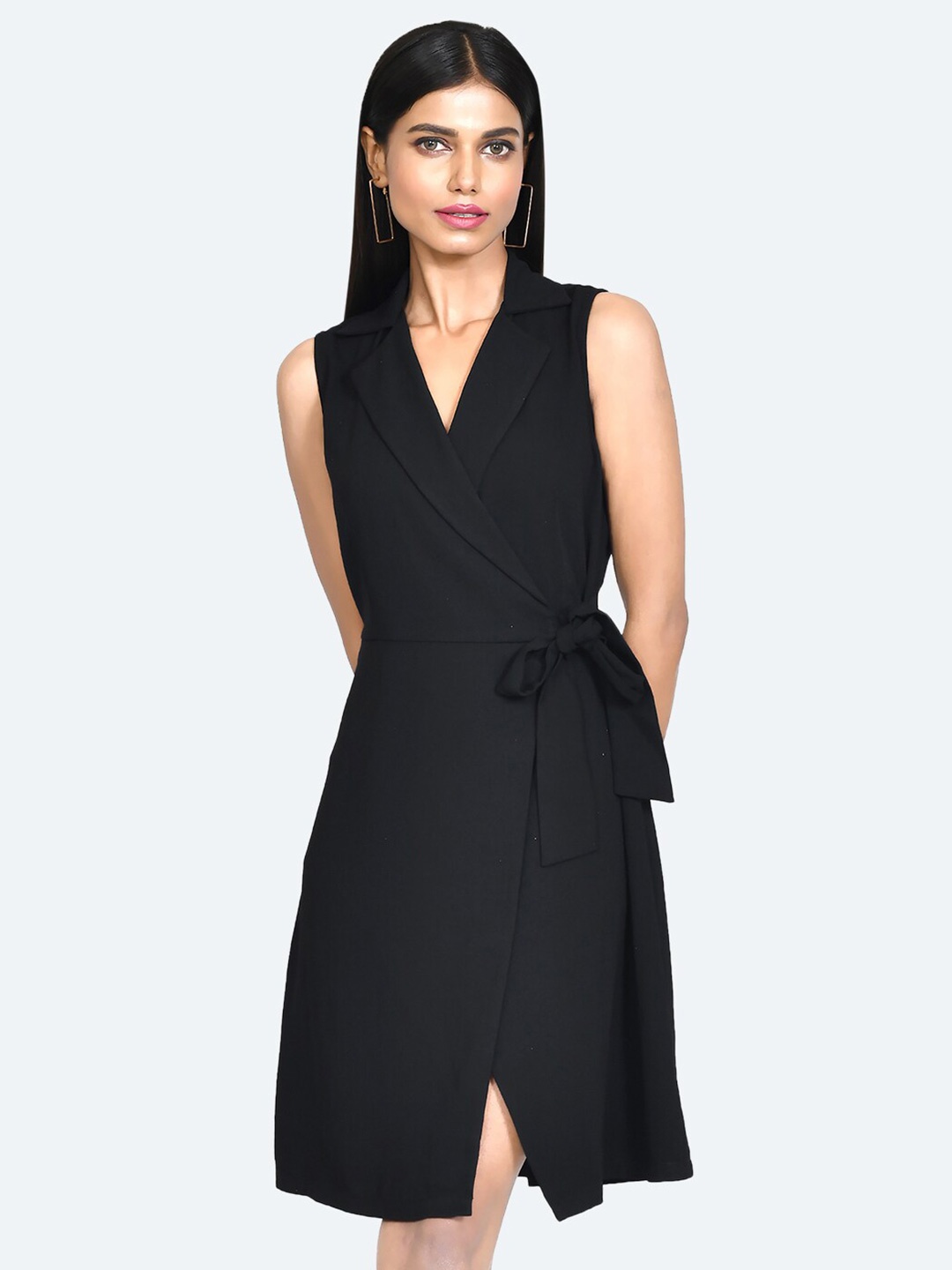 

Zink London V Neck Sleeveless Wrap Dress, Black