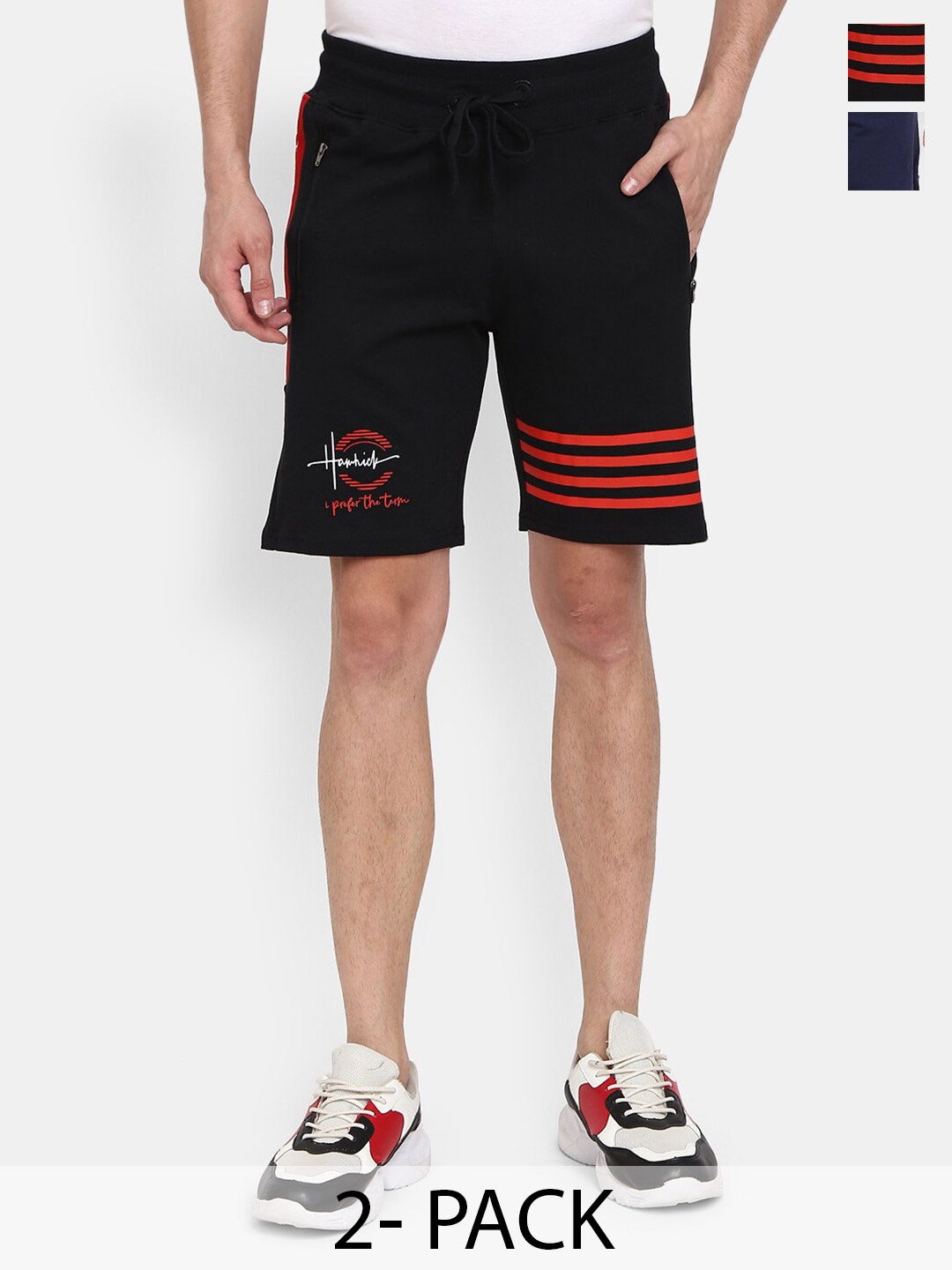 

V-Mart Men Pack Of 2 Mid-Rise Cotton Shorts, Black