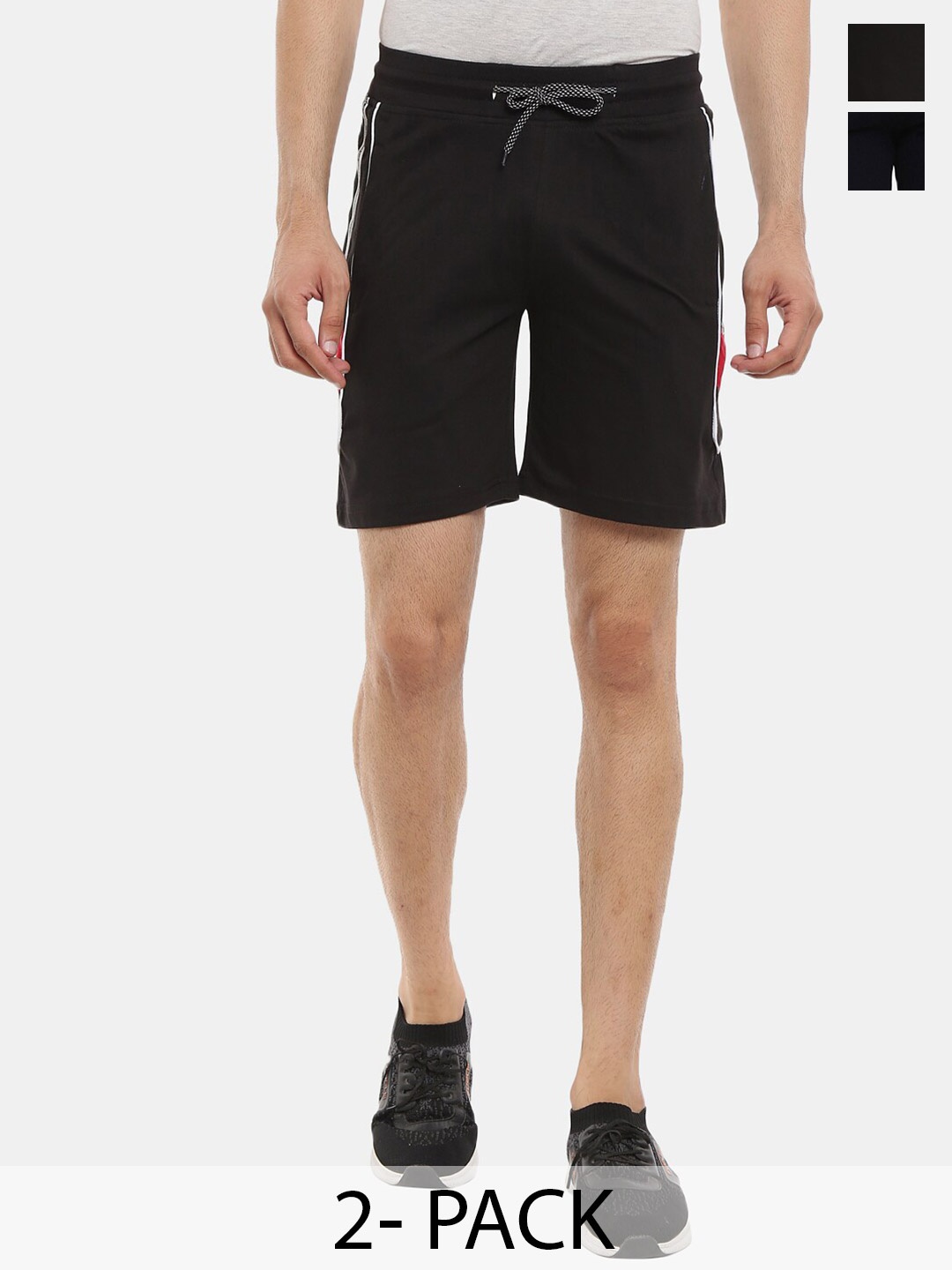 

V-Mart Men Pack Of 2 Mid-Rise Cotton Shorts, Black
